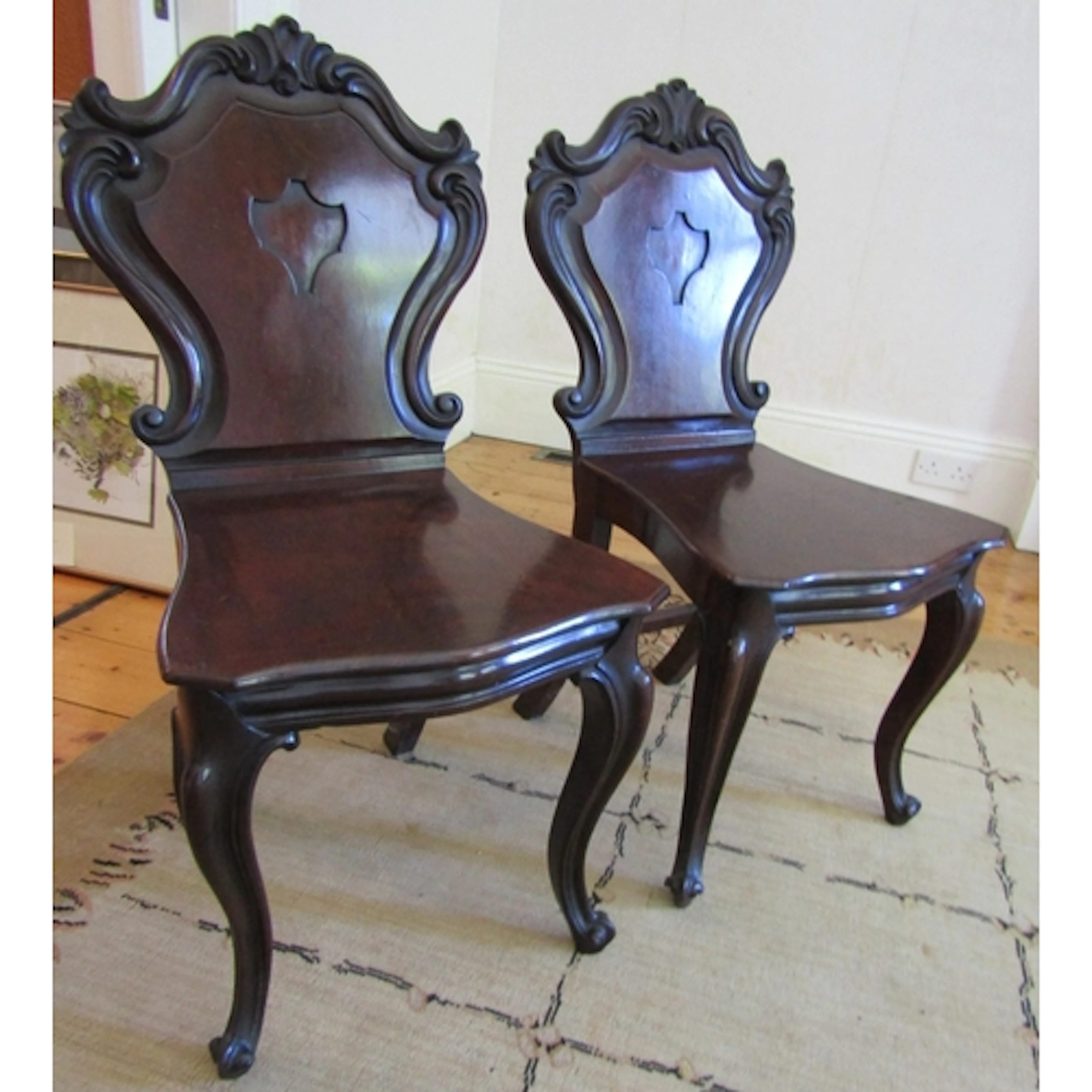 Pair of Irish William IV Well Carved Mahogany Hall Chairs Ca...