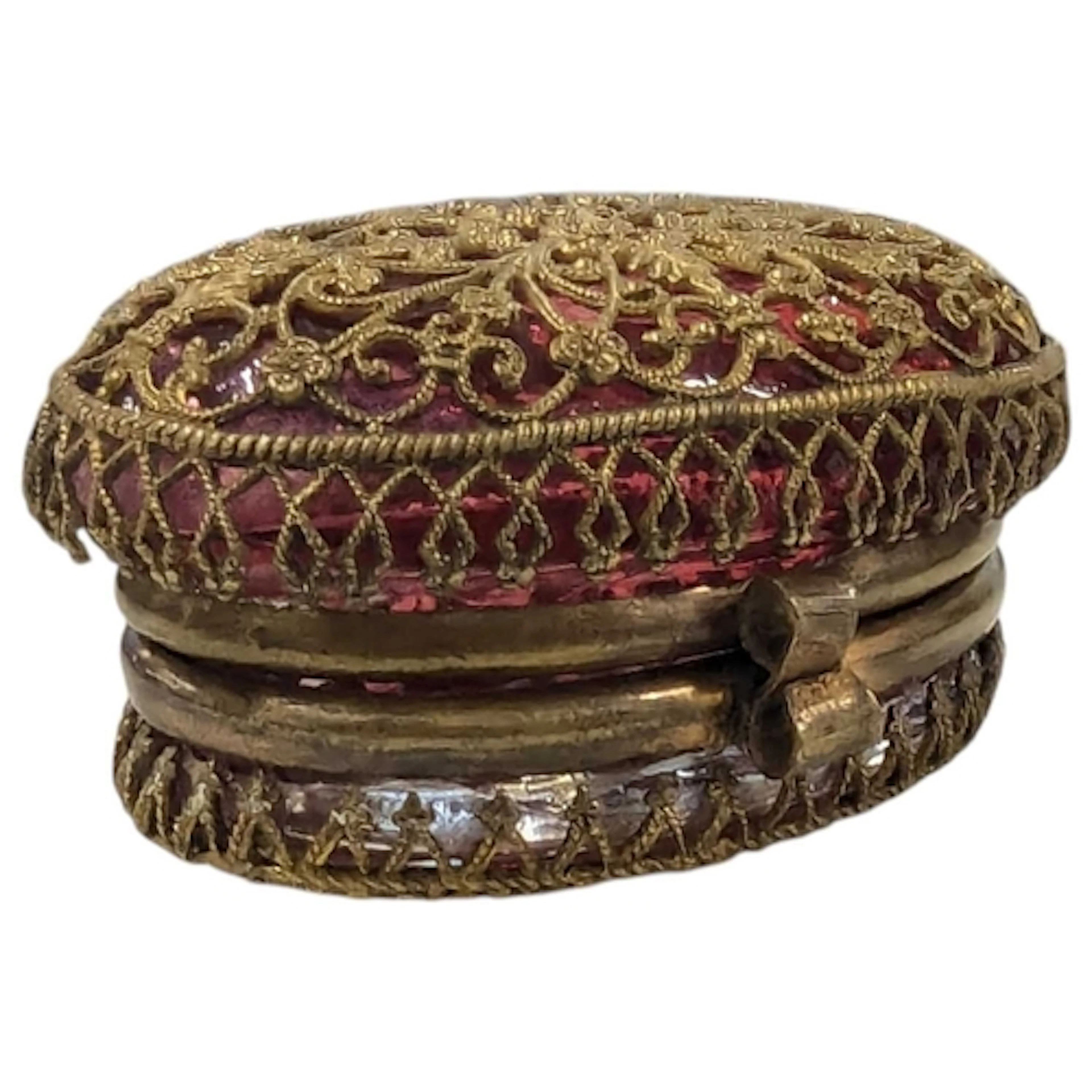 19th century Victorian bohemian cranberry ormolu patch snuff...