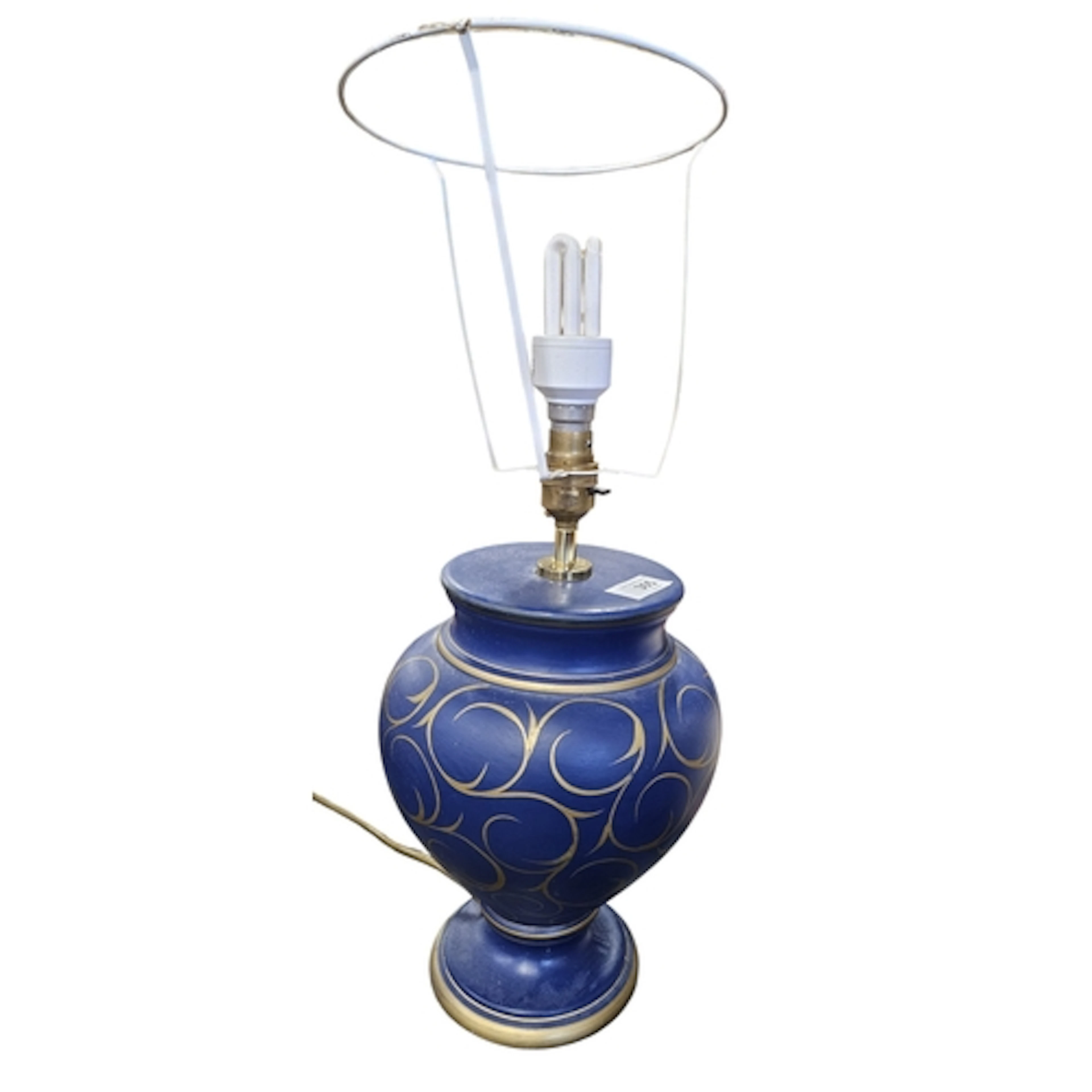 A bulbous Blue ground table Lamp. H 30 cm approx.