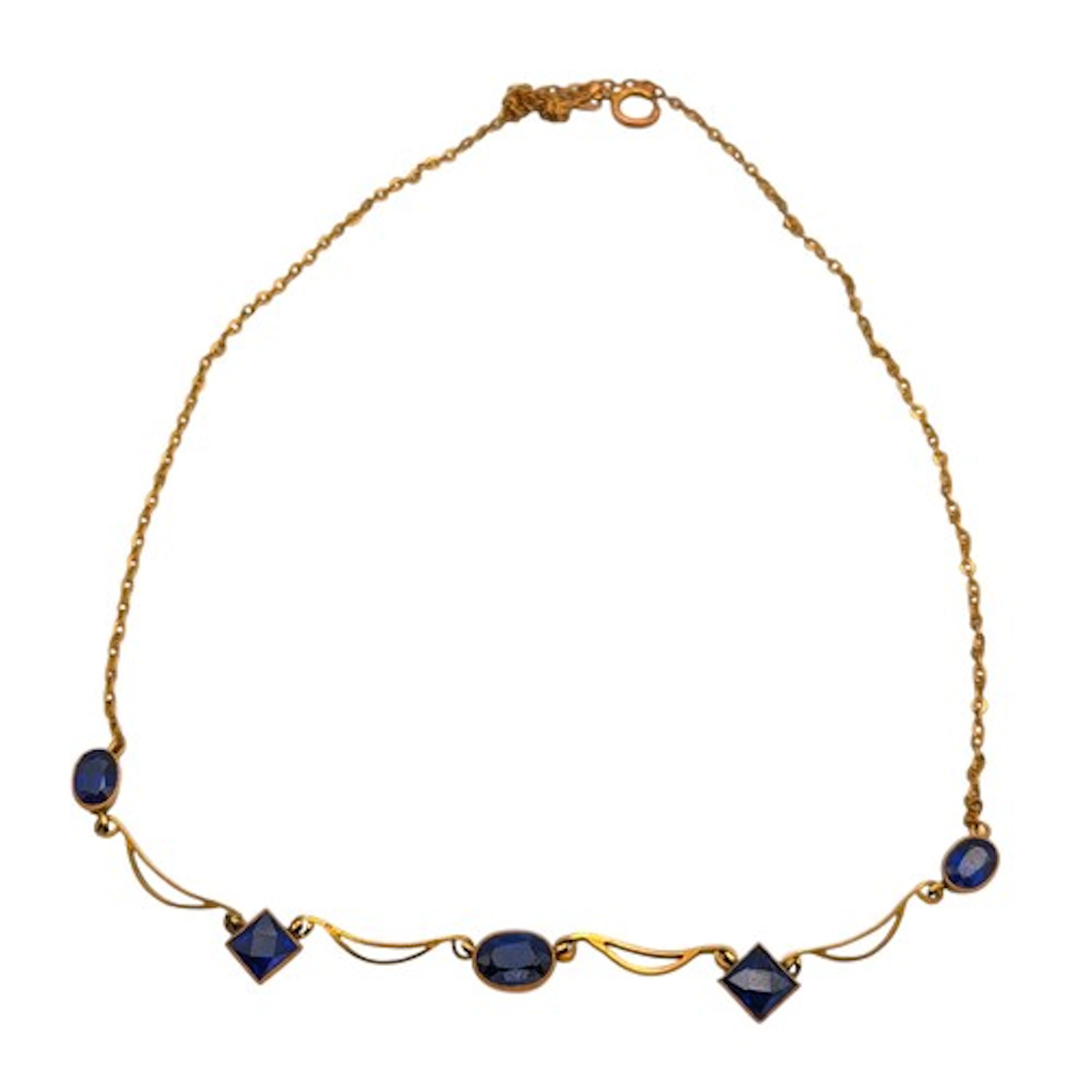 A 9ct gold and intermitted sapphire design necklace 4.2g gro...