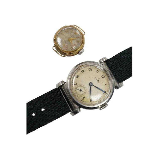 A mid 1930's steel Omega manual wind wrist watch, with Arabi...