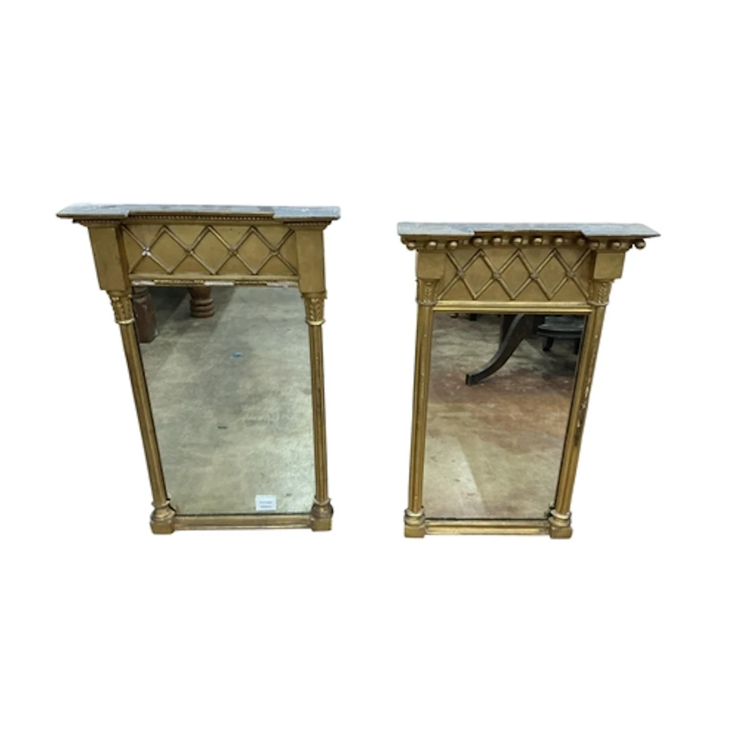 A near pair of small Regency gilt gesso pier glasses, larger...