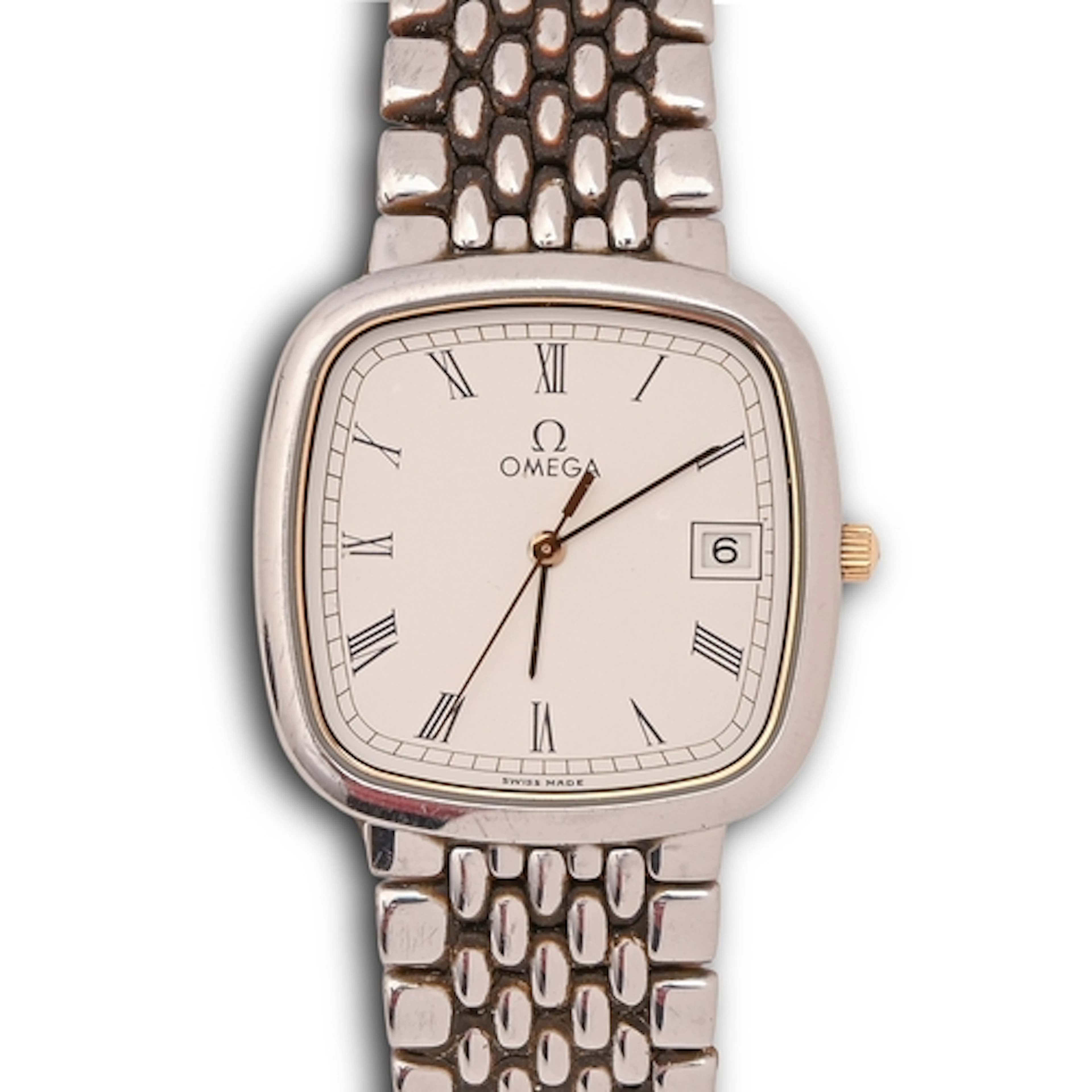 An Omega stainless steel cushion-shaped wristwatch, Ref DE 5...