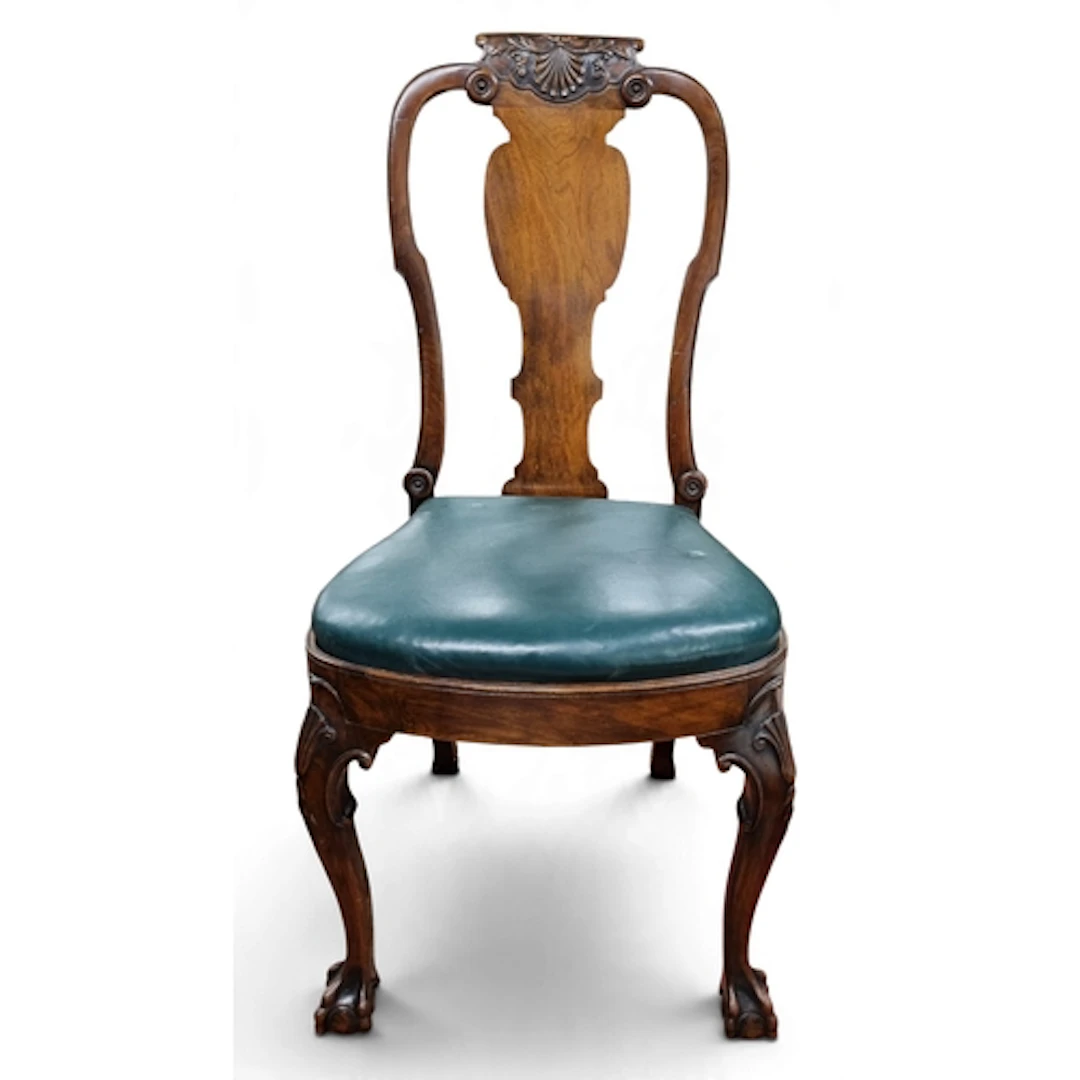 A good 19th Century Walnut Irish Hall Chair with green leath...