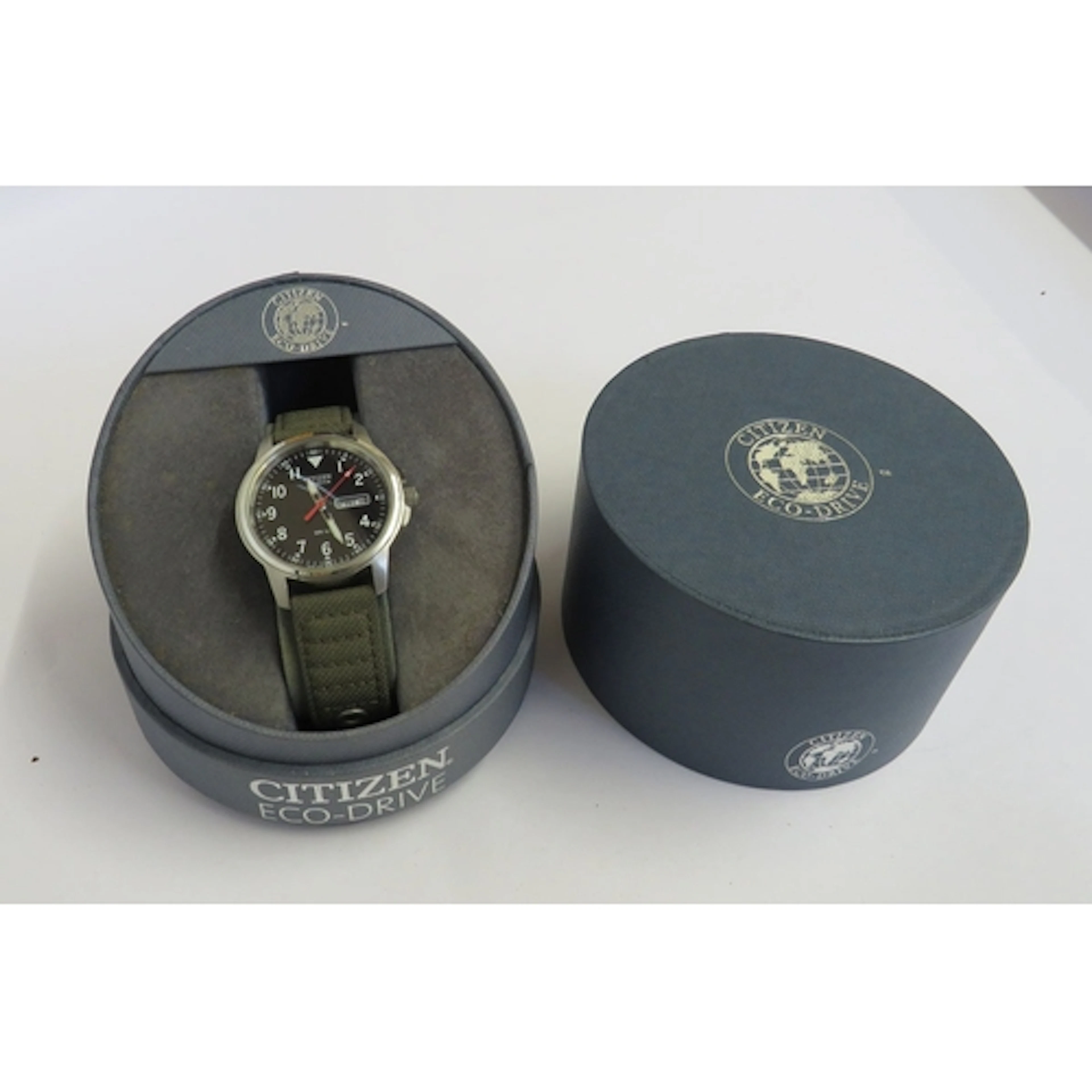 Boxed Citizen WR100 Eco Drive Military Style Watch, black fa...