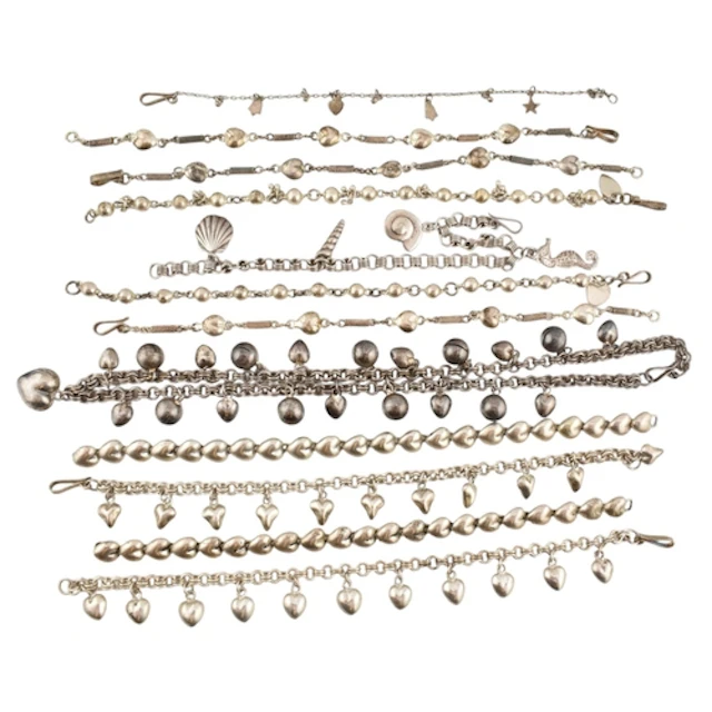 A selection of silver bracelets and necklace. Twelve items t...