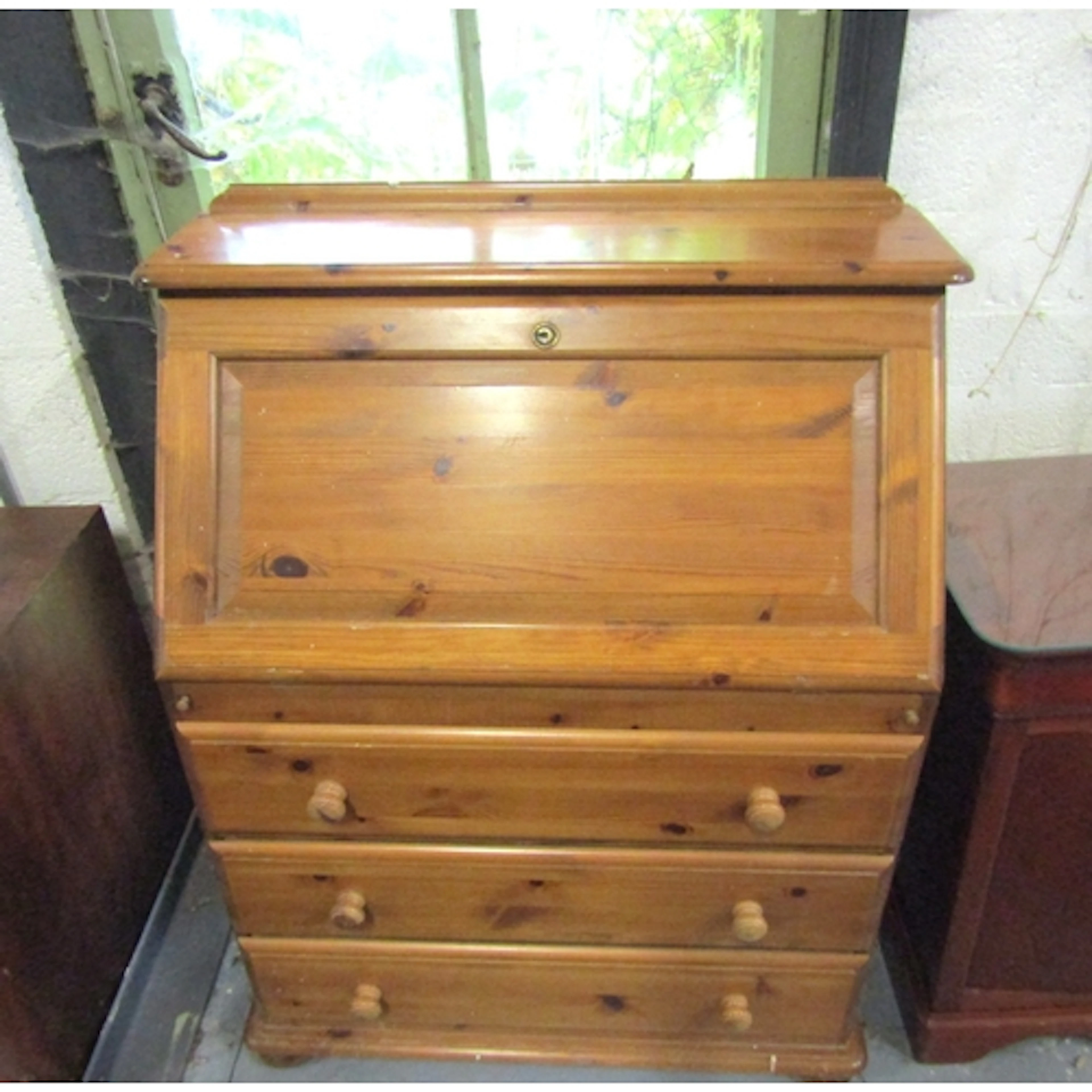 Pine Bureau with Three Long Drawers Above Bun Supports Appro...