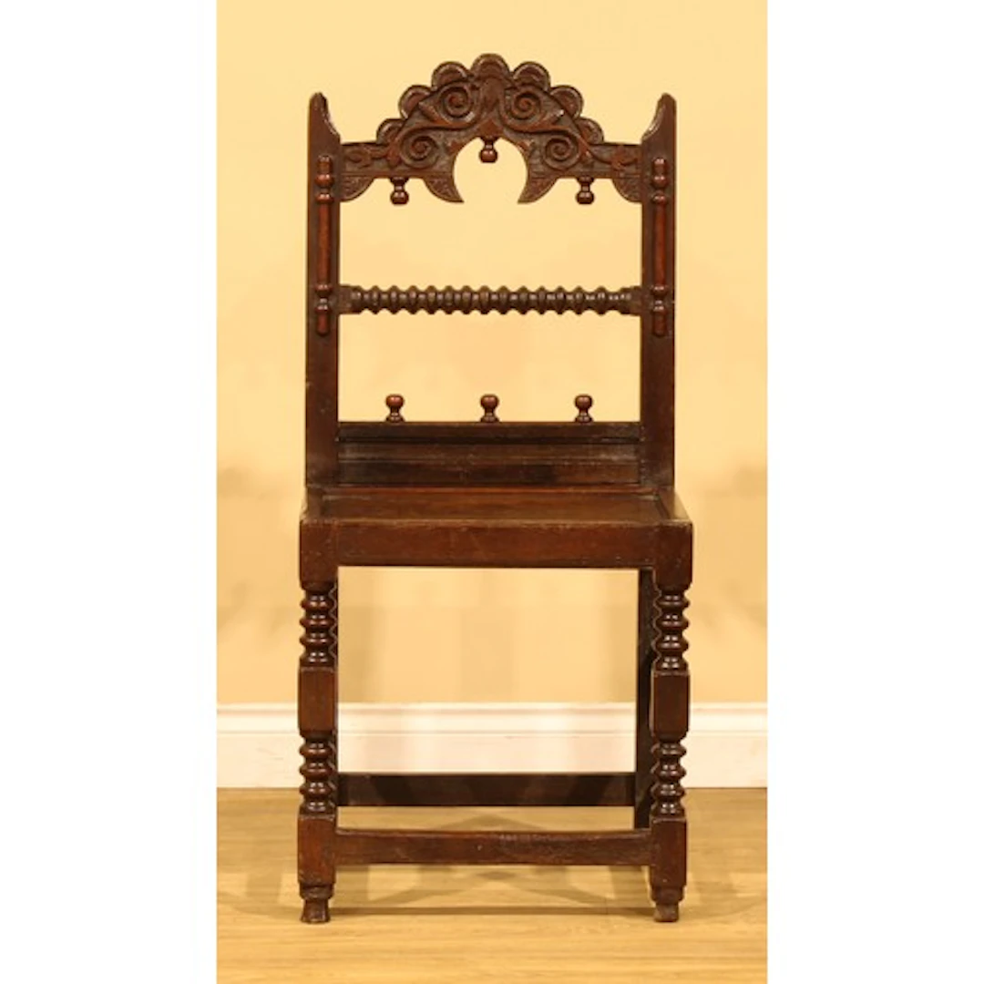 An unusual Charles II Derbyshire or Yorkshire oak backstool ...