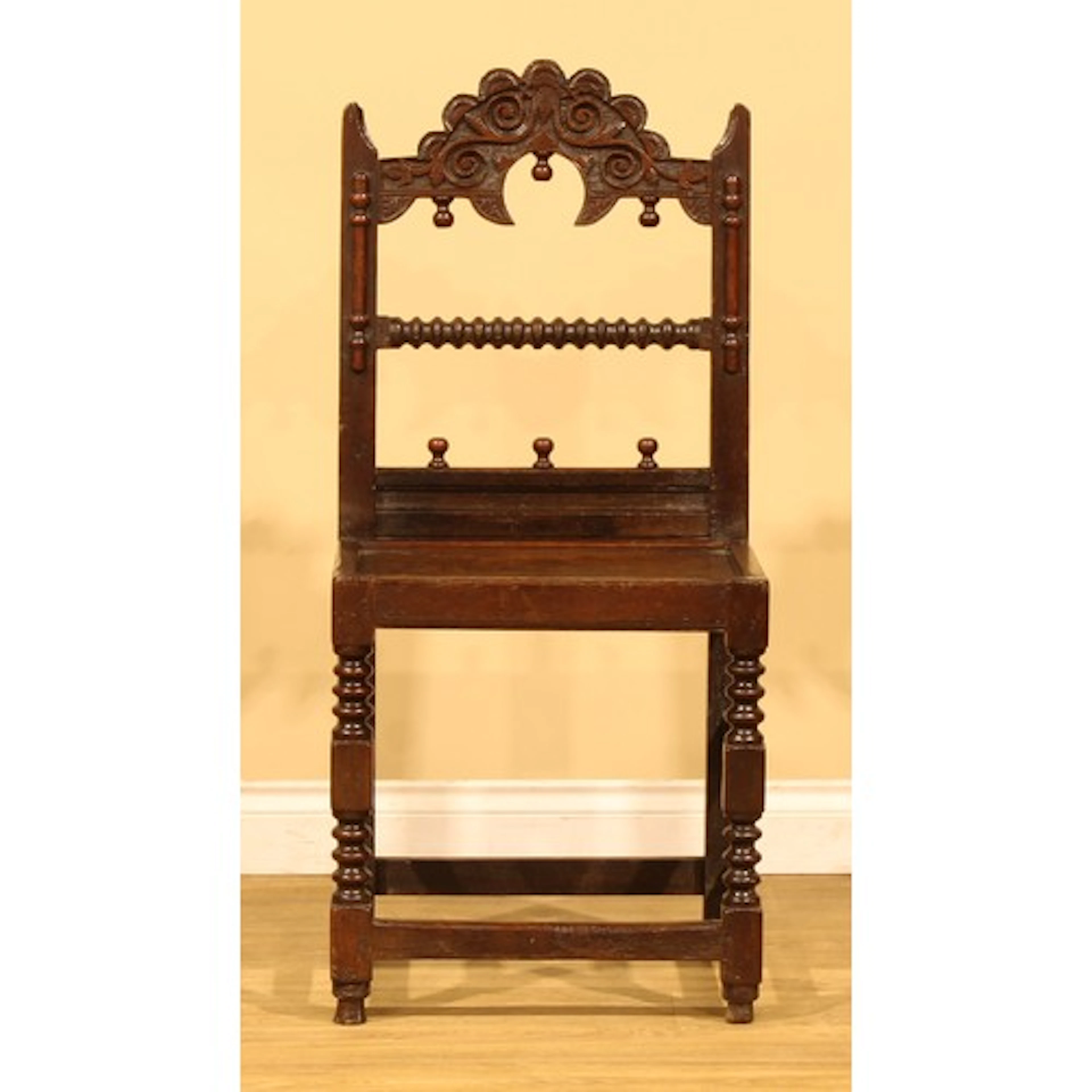 An unusual Charles II Derbyshire or Yorkshire oak backstool ...