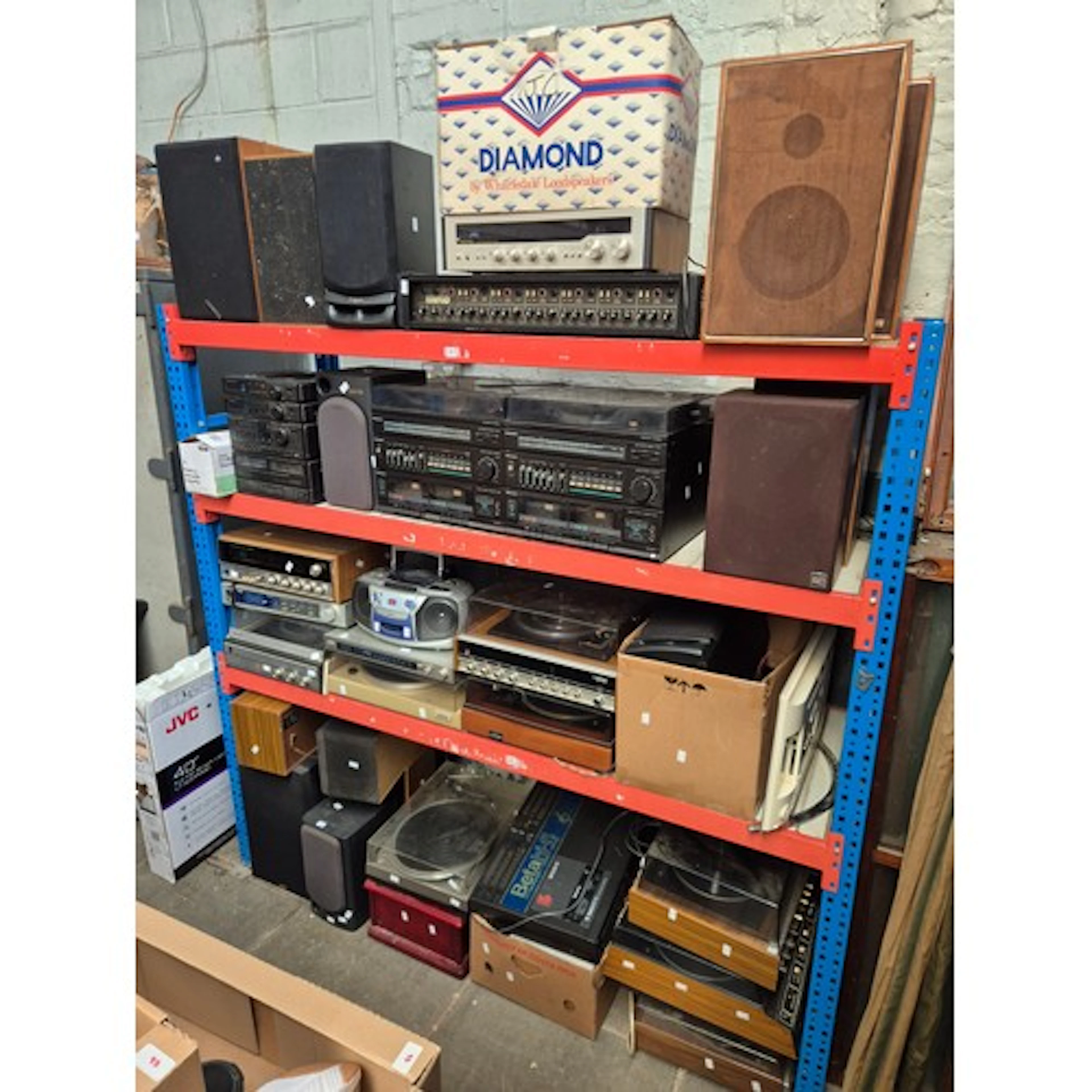 4 shelves of hi fi equipment etc including Goodmans music ce...