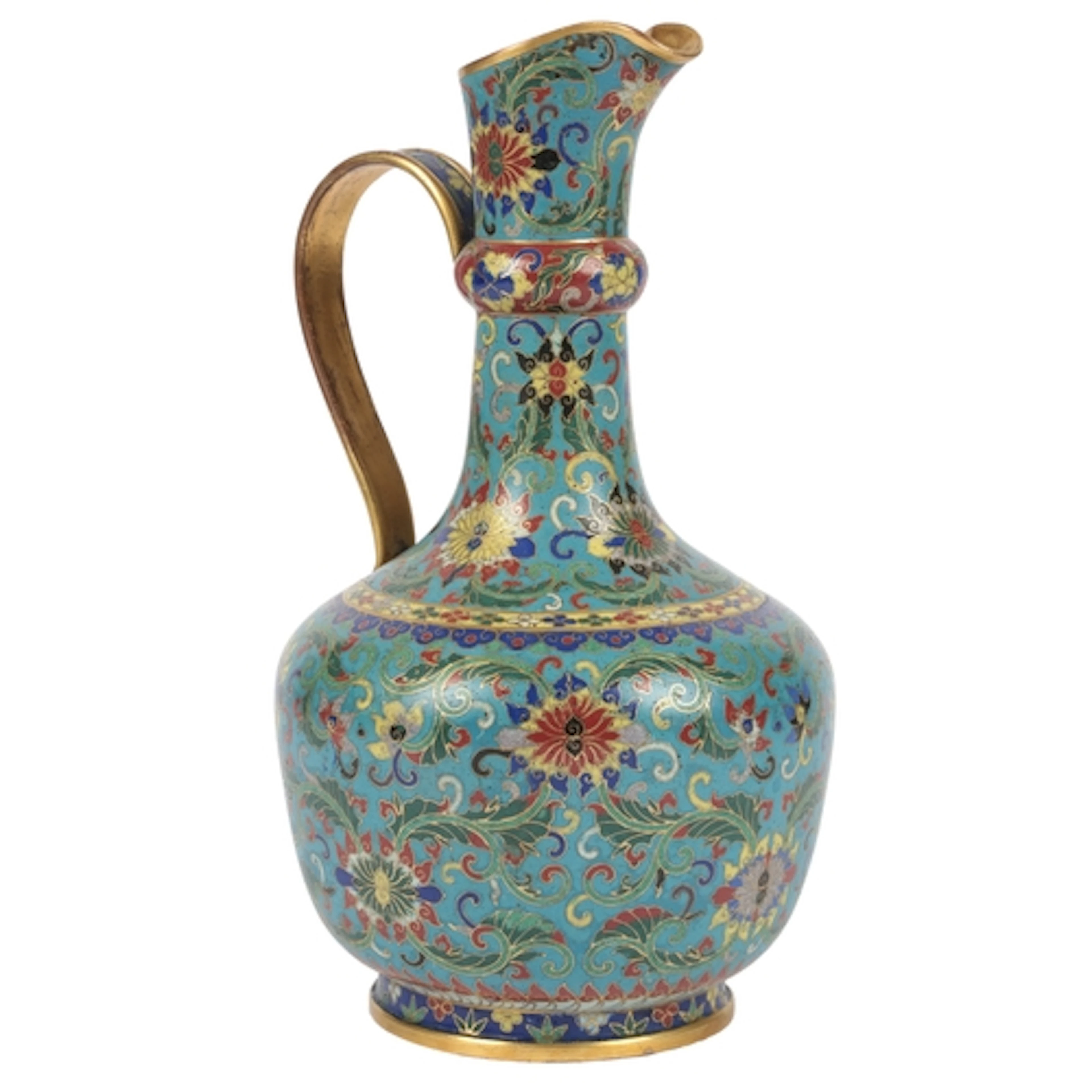 A Chinese cloisonné enamel ewer, 18th century, finely decora...