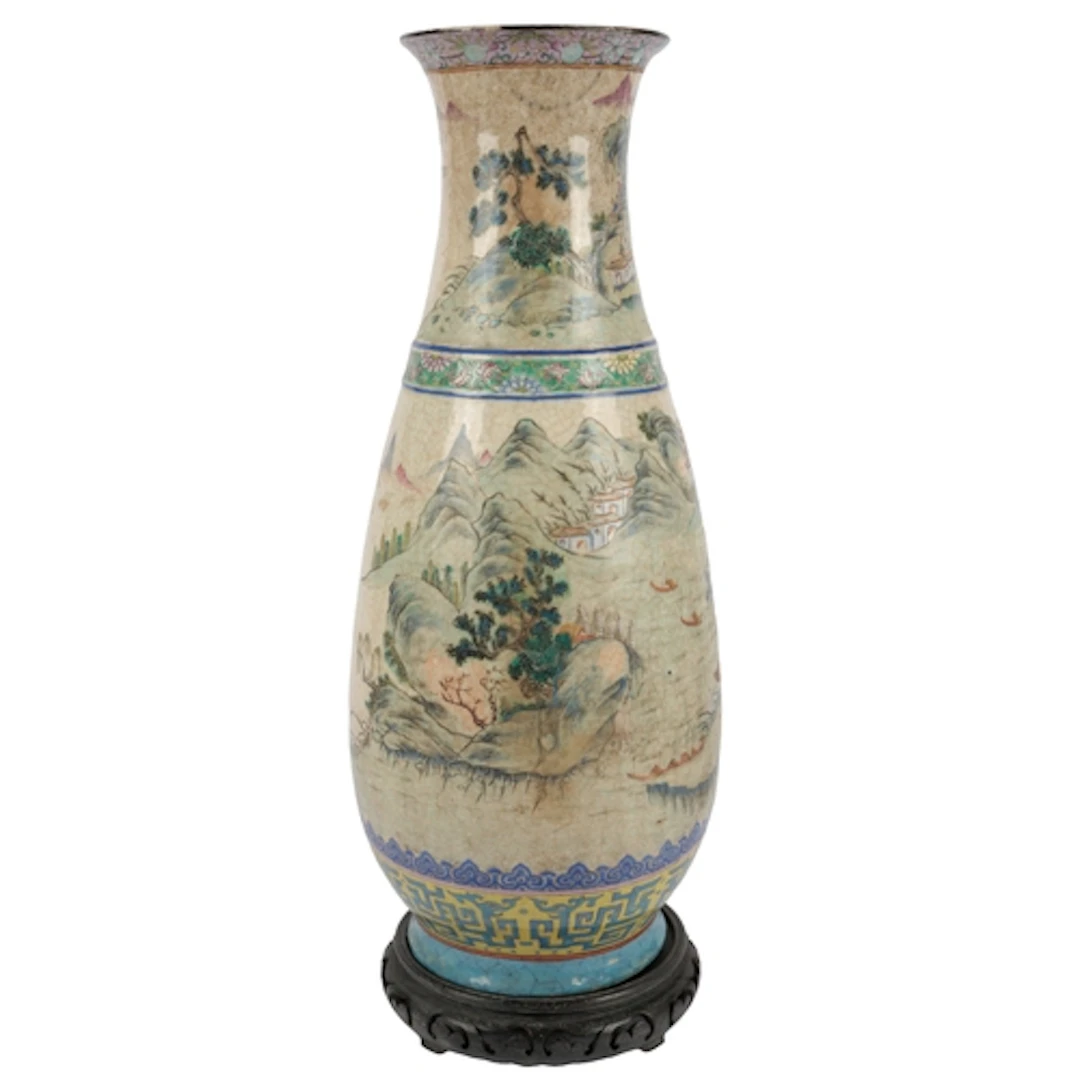 A large Chinese enamelled crackle glaze porcelain 'landscape...