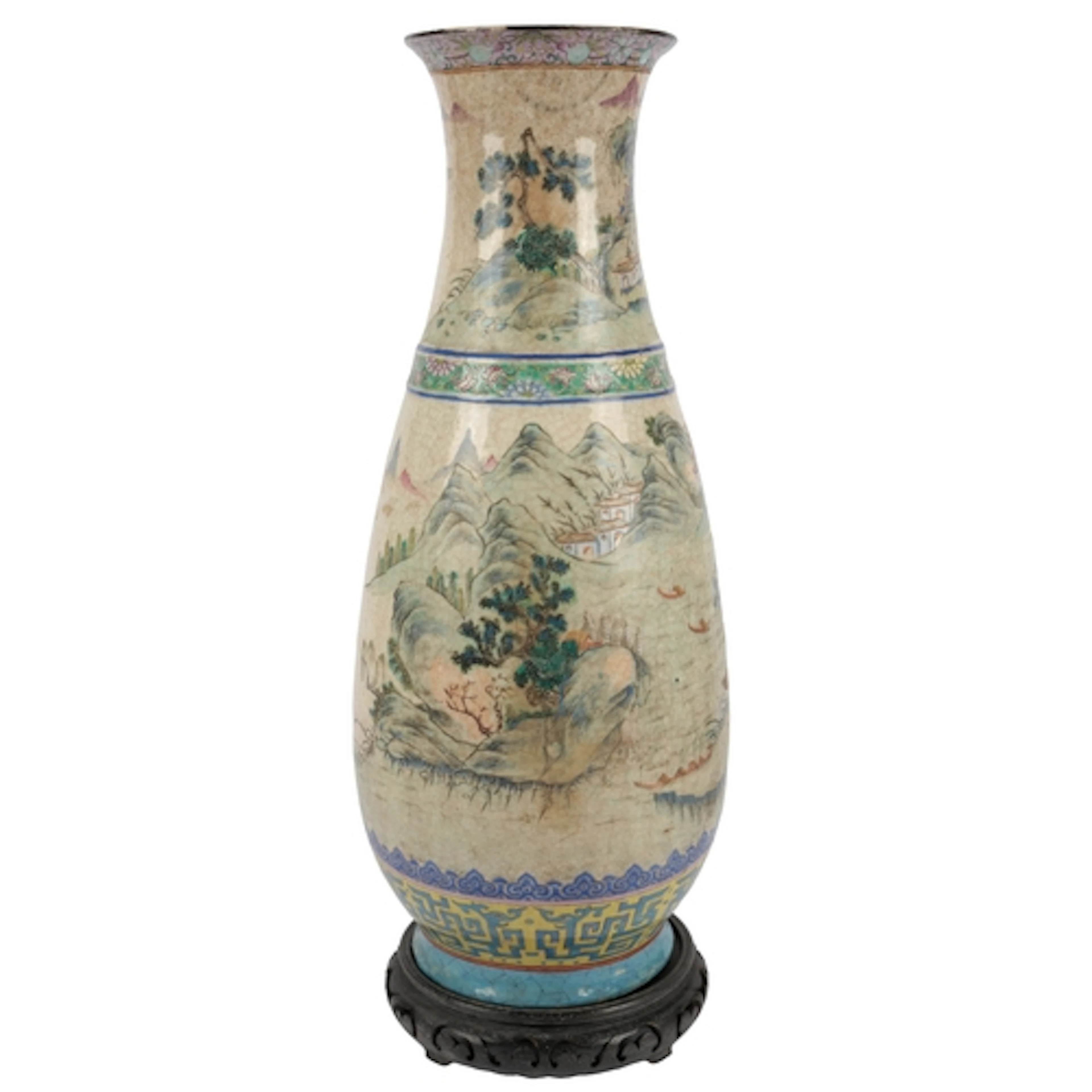 A large Chinese enamelled crackle glaze porcelain 'landscape...