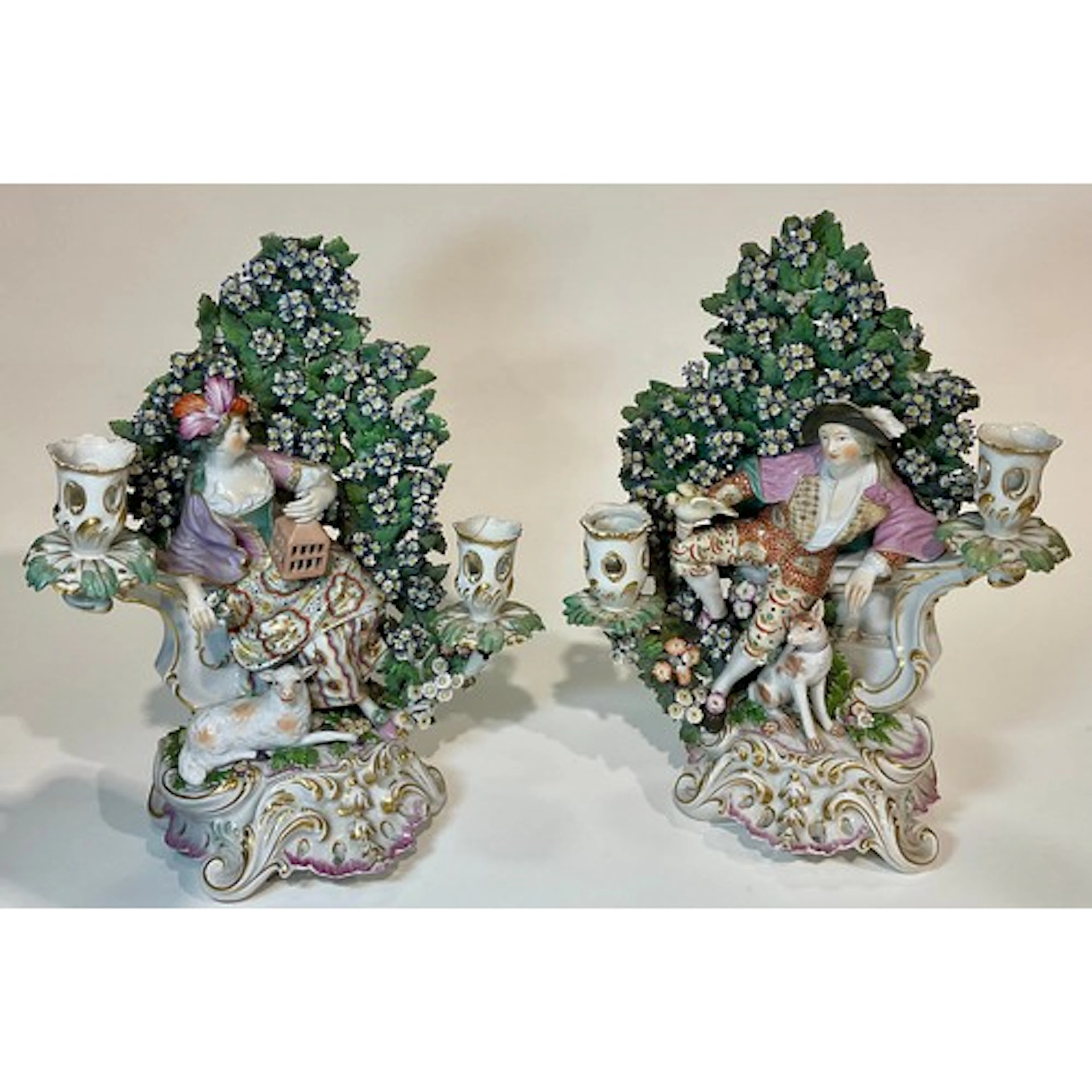 A pair of Derby figural candlesticks, Liberty and Matrimony,...