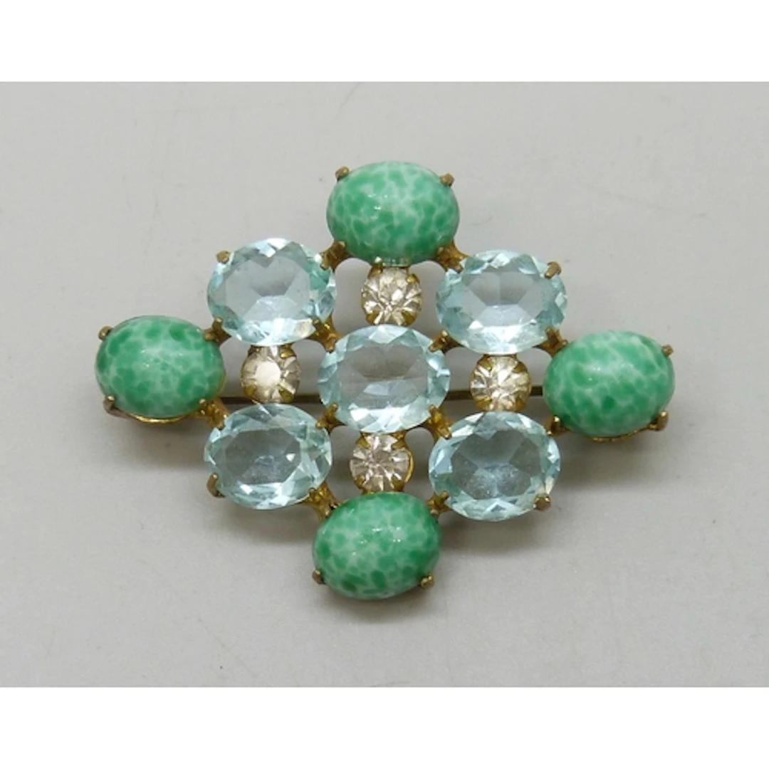 A Czech Art Deco Peking glass and paste stone brooch, some s...