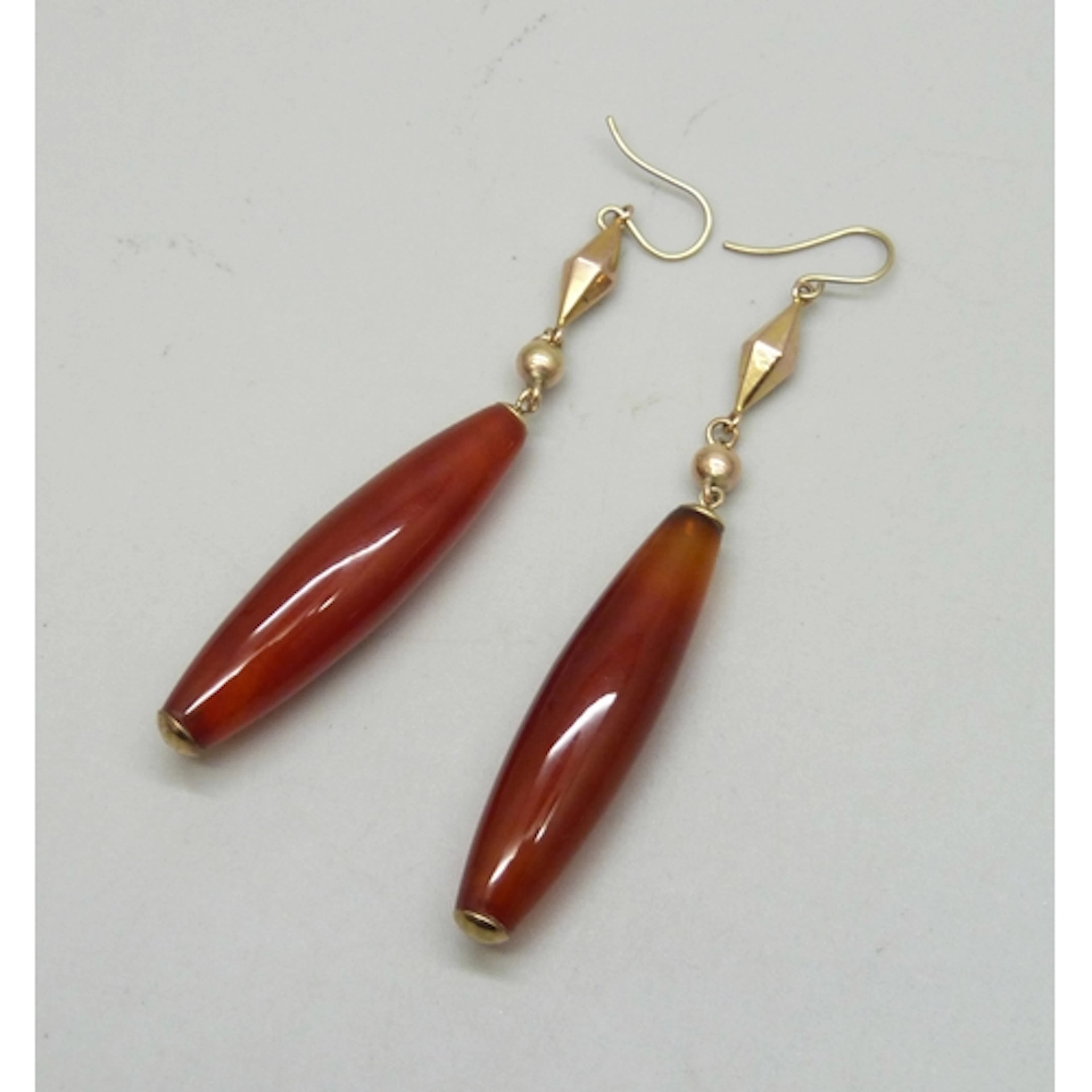 A pair of circa 1900 carnelian and yellow metal (tested as 9...