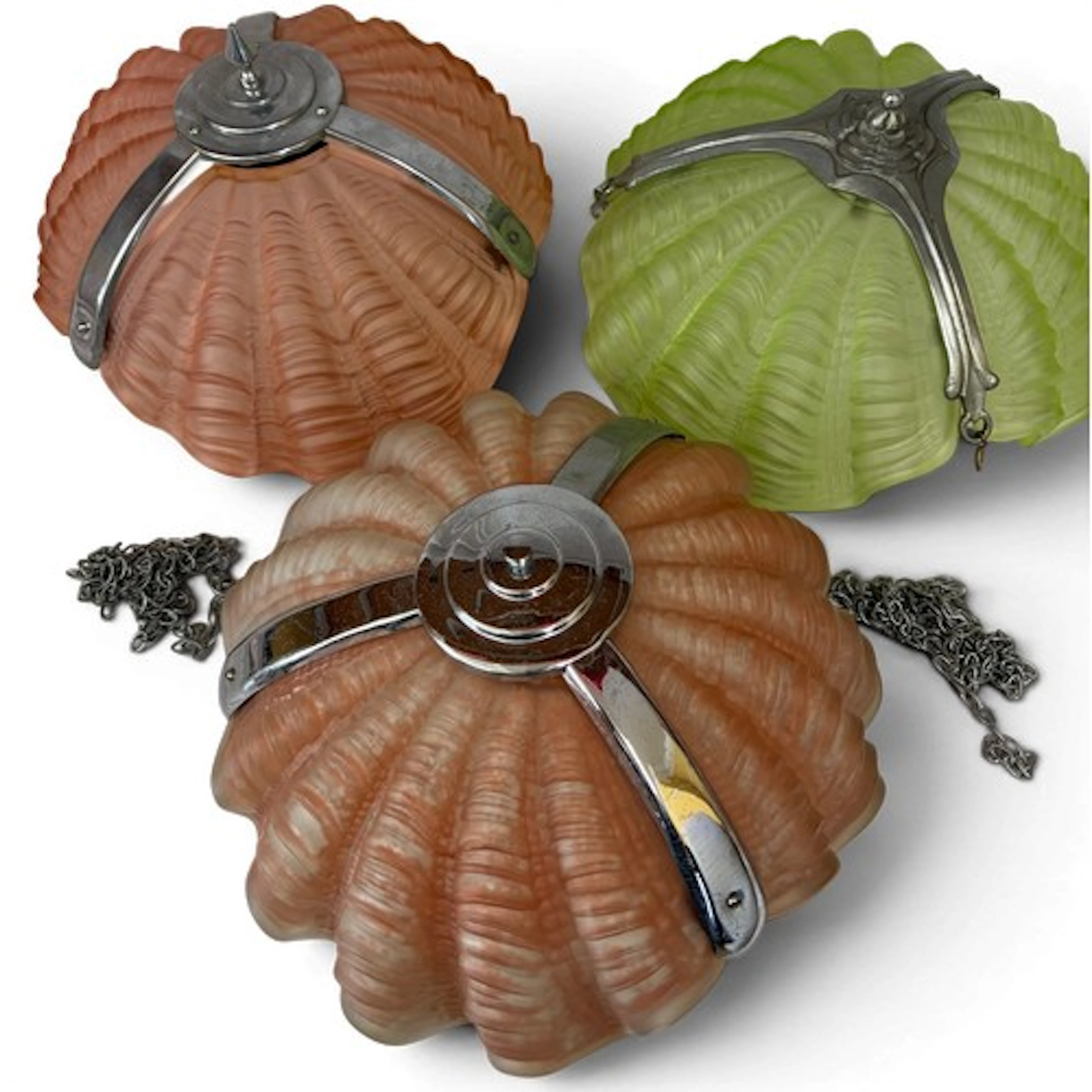 Art Deco clam-shell shaped frosted glass pendant lamp shades...