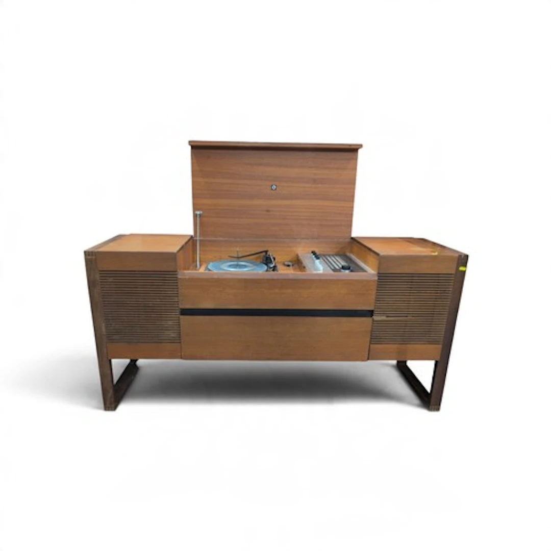 Bush SRG143 radiogram in a wood-veneered cabinet with lift-u...