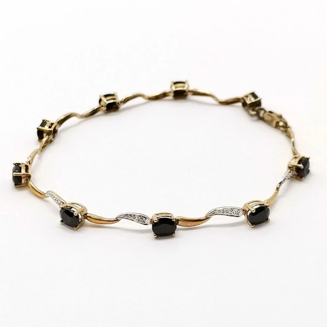 9ct hallmarked gold sapphire & diamond set bracelet - 18.5cm...