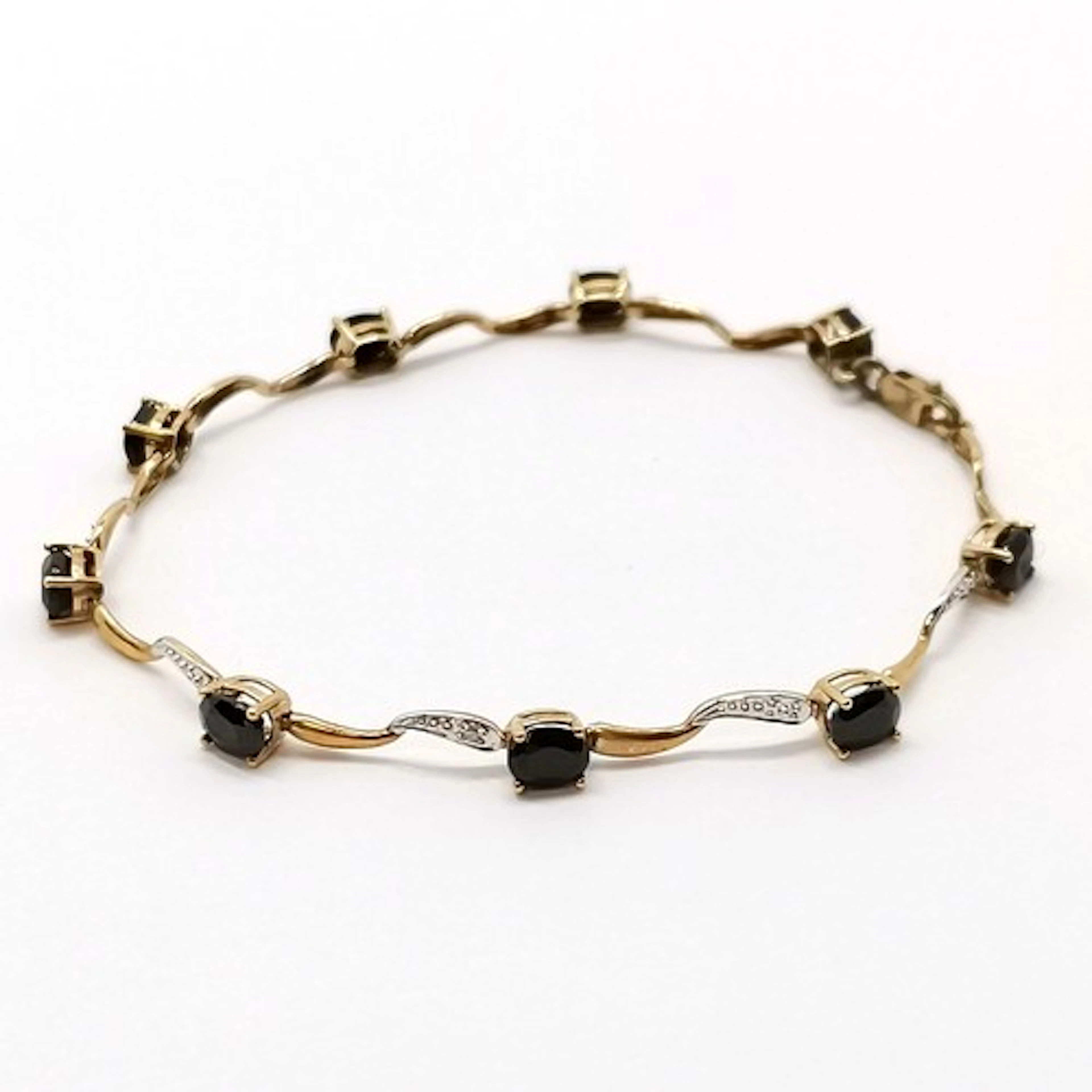9ct hallmarked gold sapphire & diamond set bracelet - 18.5cm...