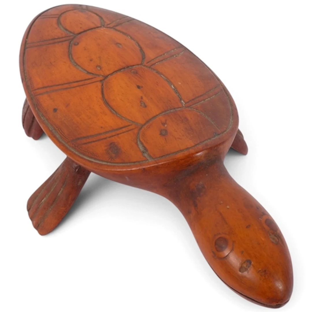 A Pitcairn Island carved wood turtle, impressed inscription ...