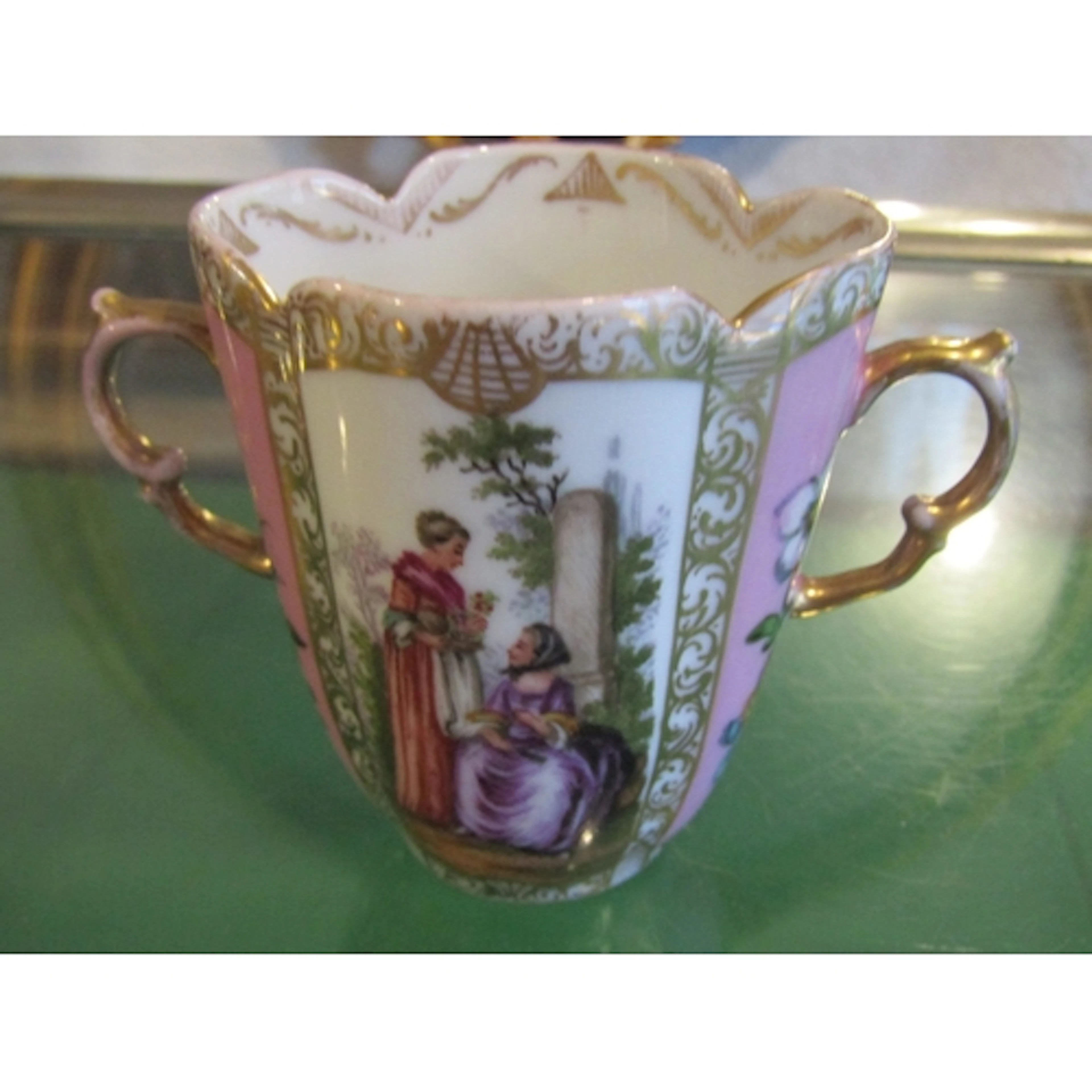 Meissen Fine Porcelain Twin Handled Cup Attractively Decorat...