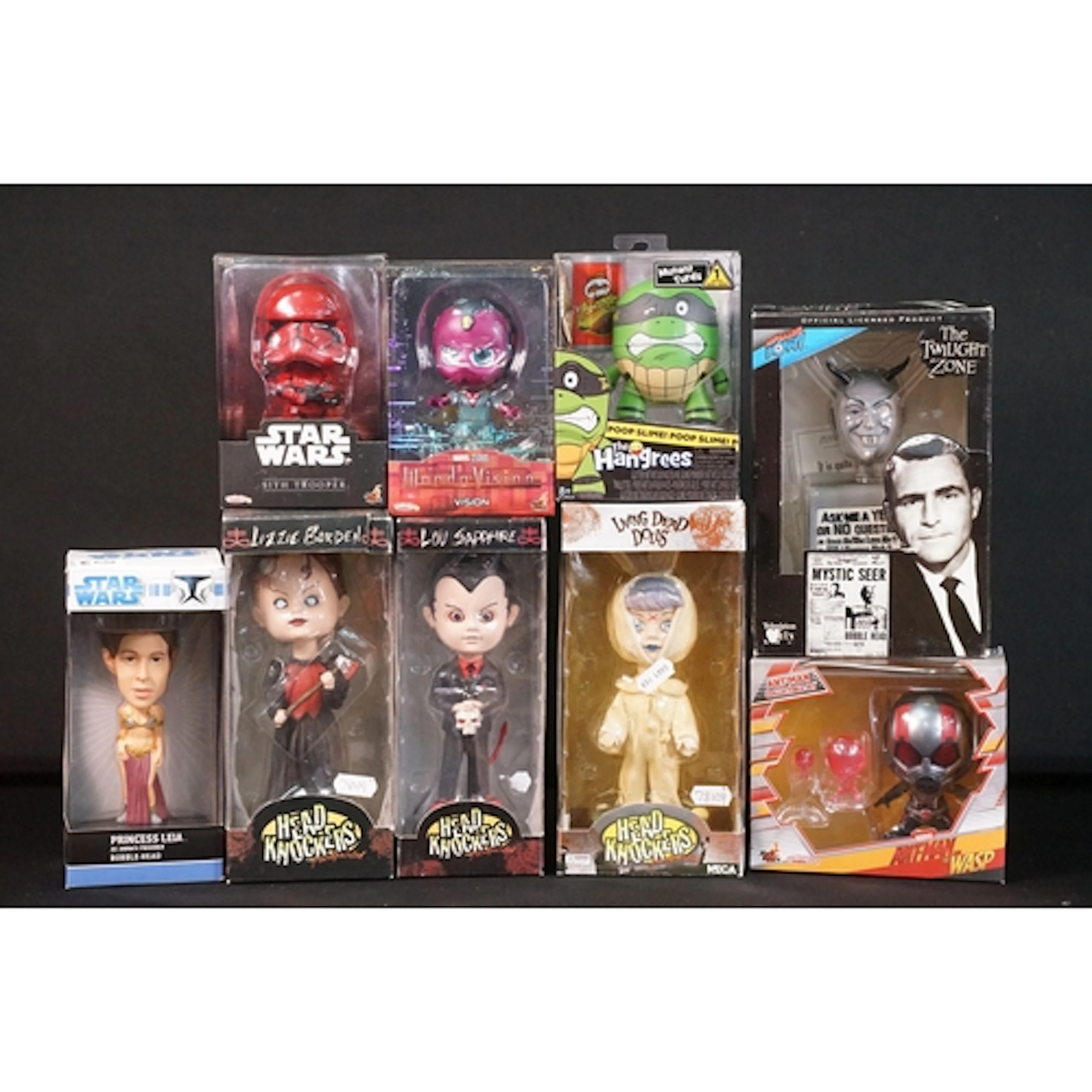 Nine boxed figures to include 5 x bobbleheads featuring 3 x ...