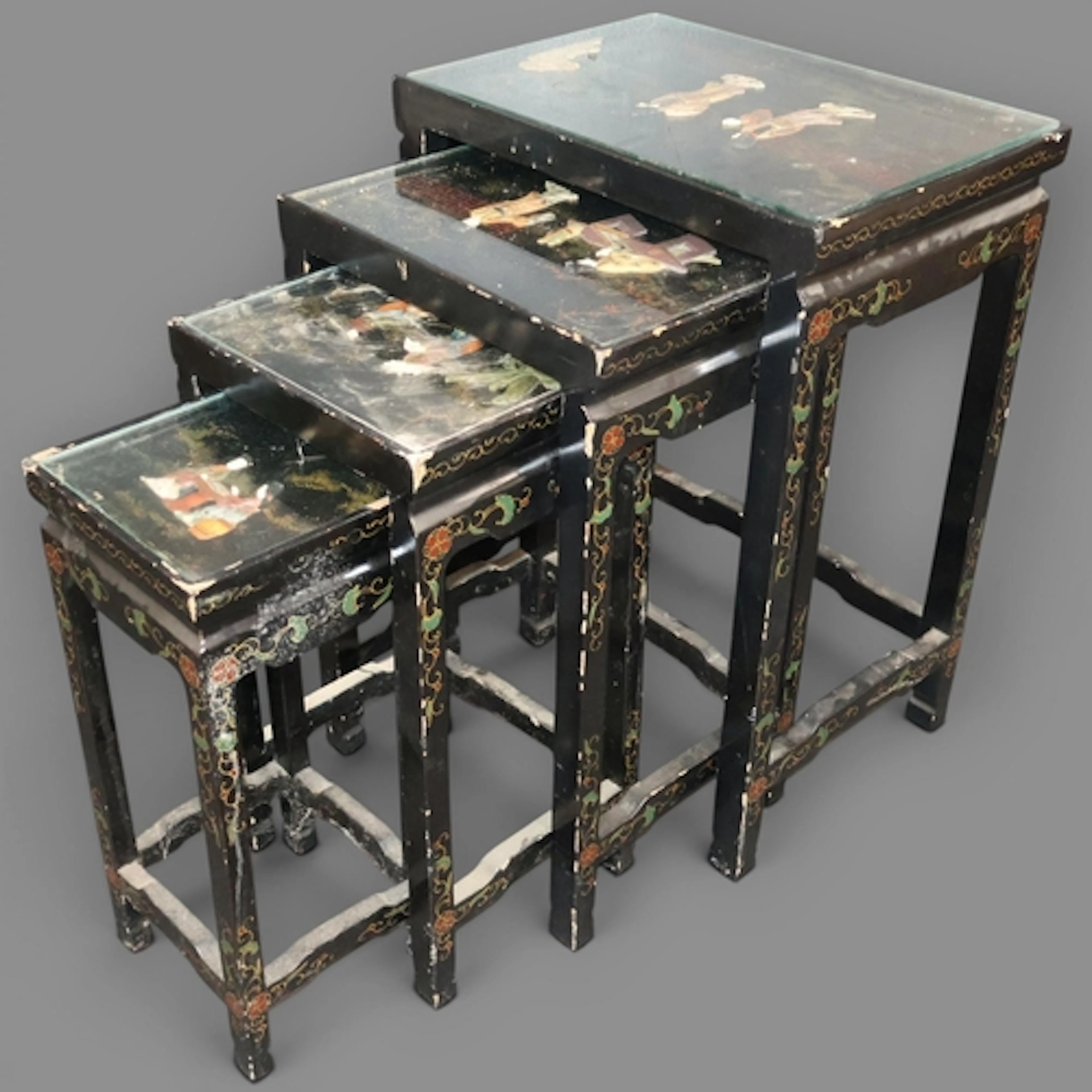 A Chinese Quartetto nest of rectangular occasional tables, w...