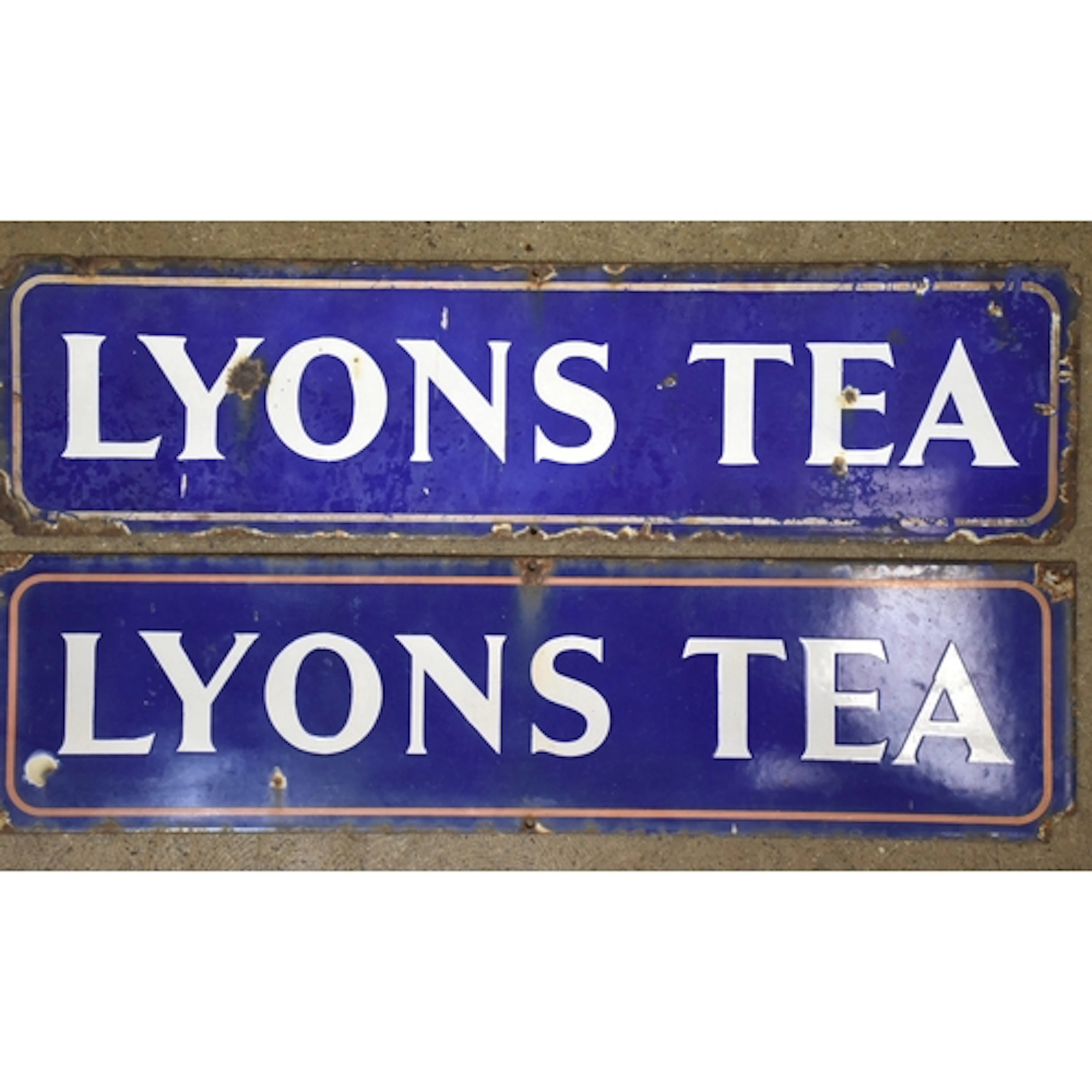 Two small Lyons Tea enamelled advertising signs, 18 x 69cm, ...