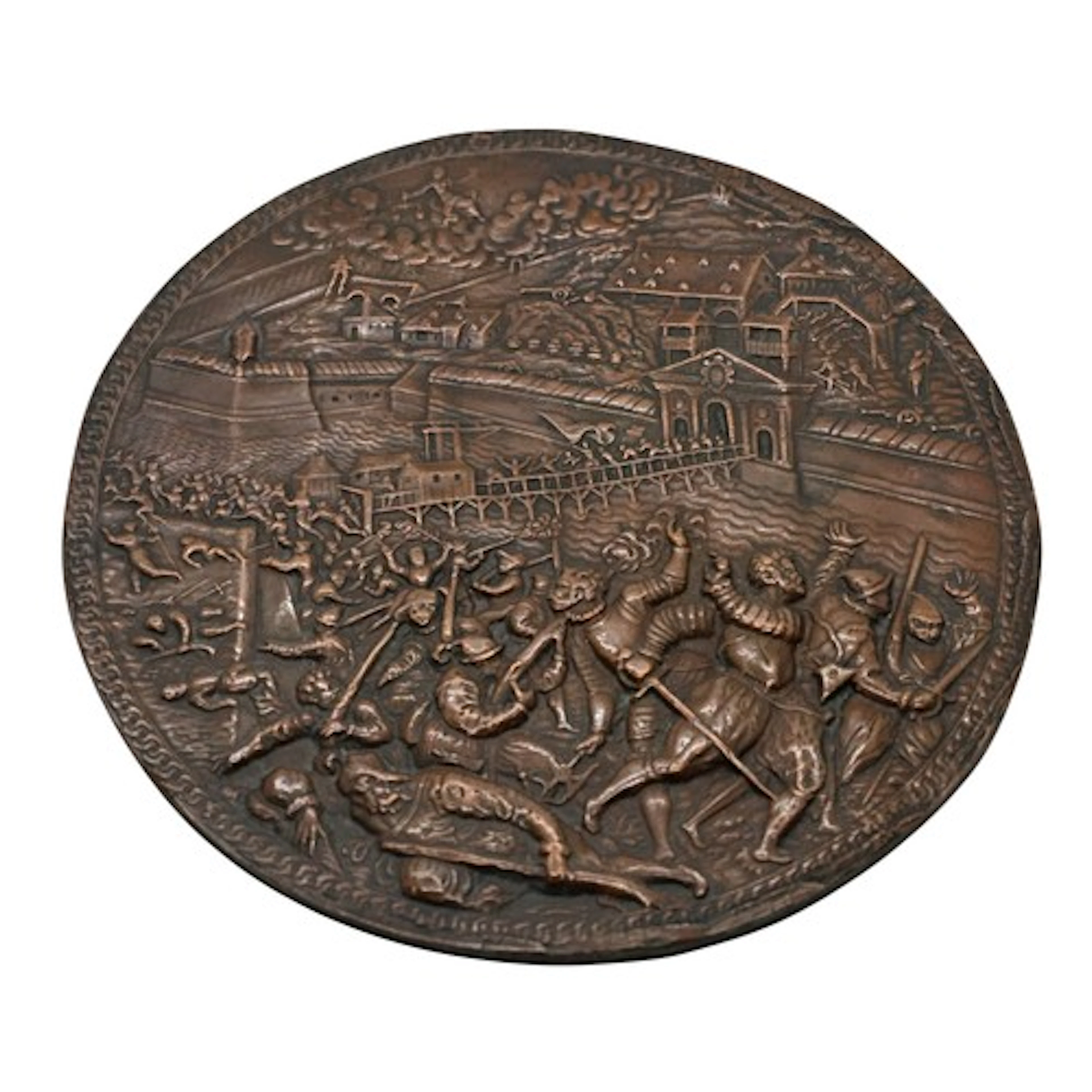 A 19th century repoussé copper plaque, depicting a Renaissan...