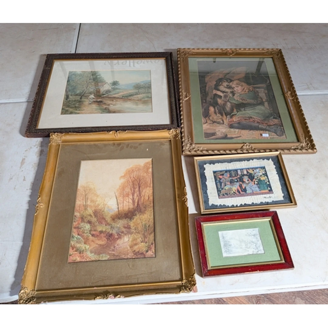 A pears advertising print, Egyptian picture, watercolours et...