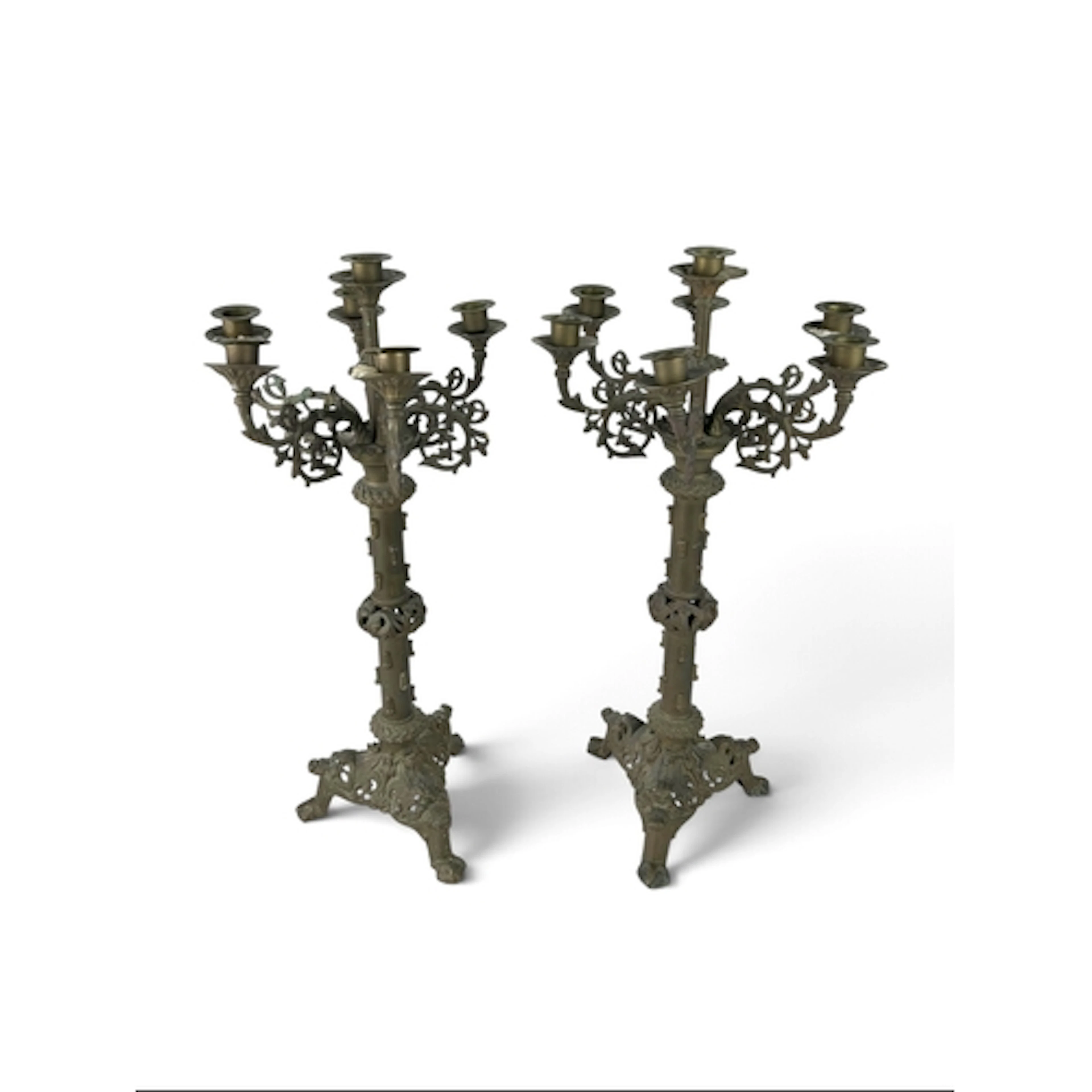 A PAIR OF LARGE BRASS CANDLESTICKS One broken candleholder. ...
