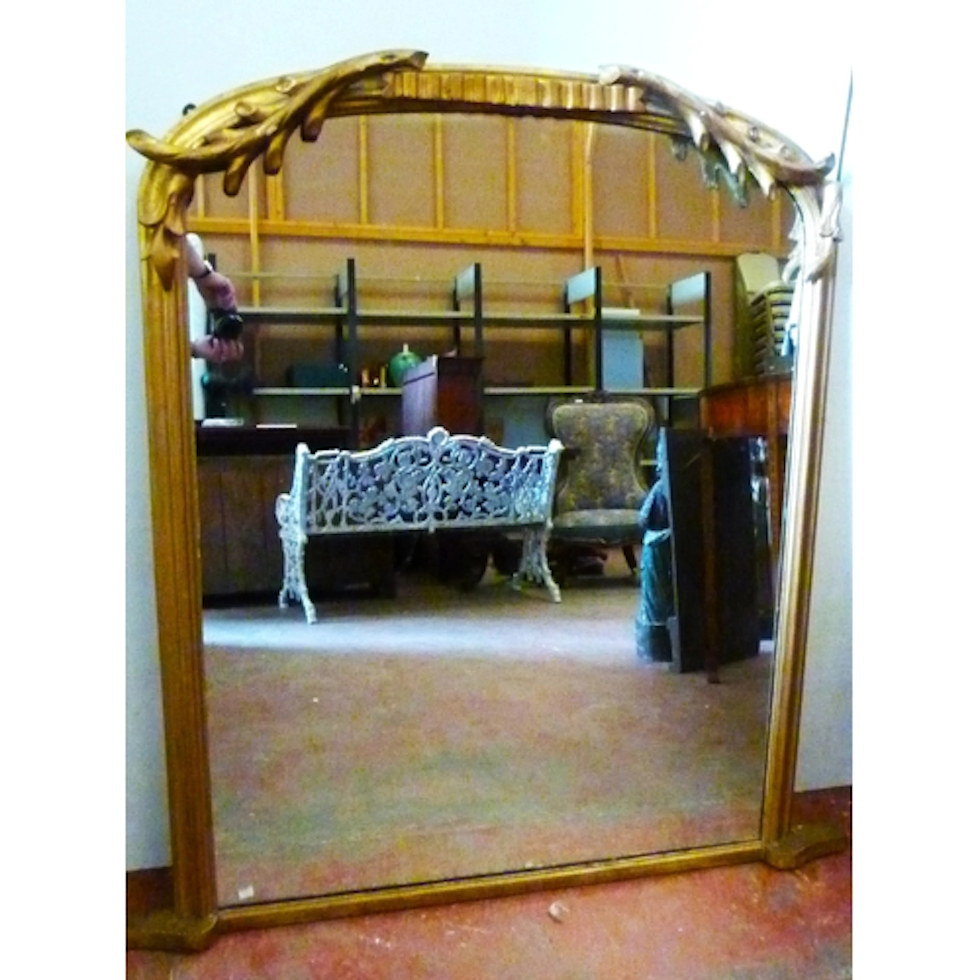 19th century giltwood overmantel mirror with acanthus appliq...
