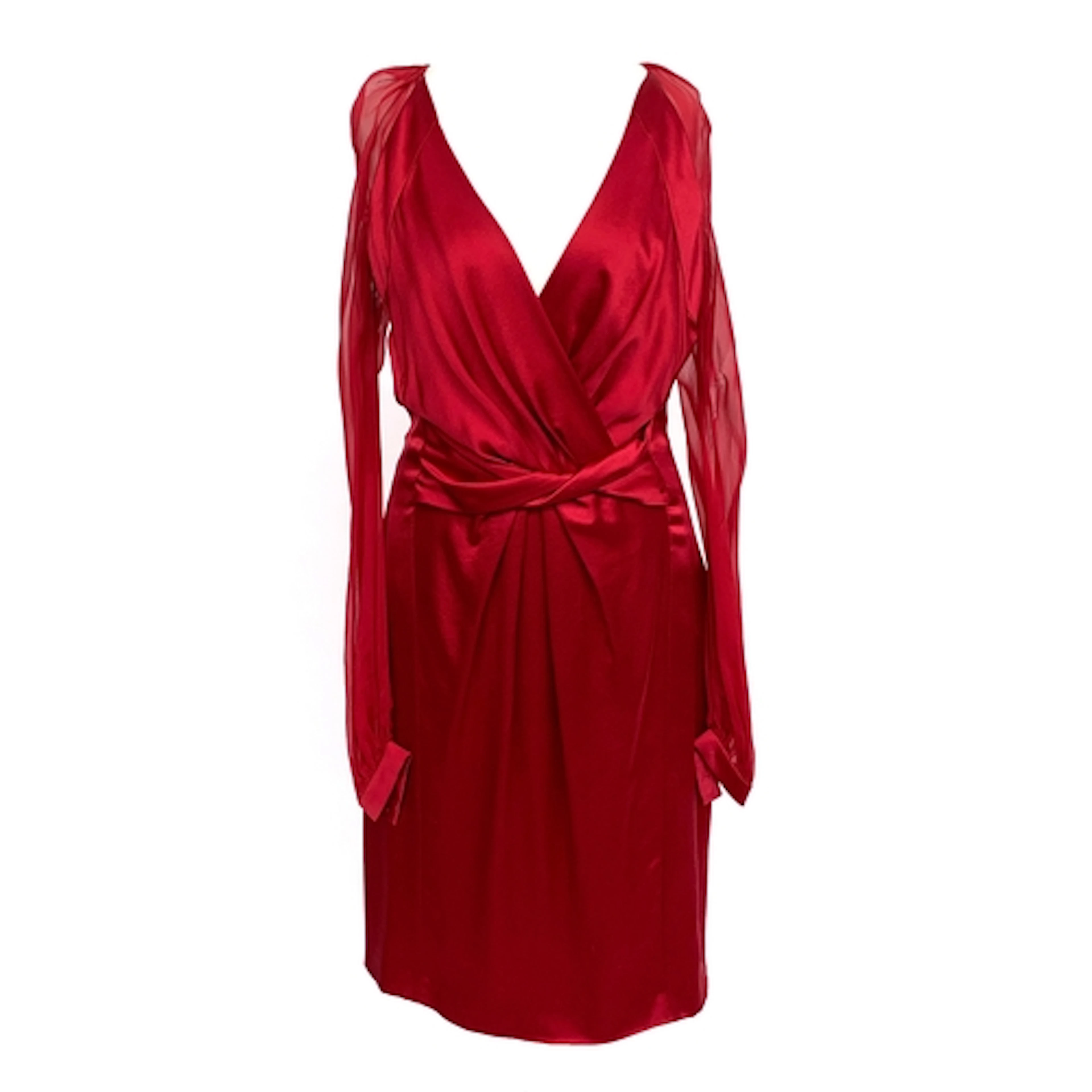 An Alberta Ferretti crimson silk dress with V neck knot fron...