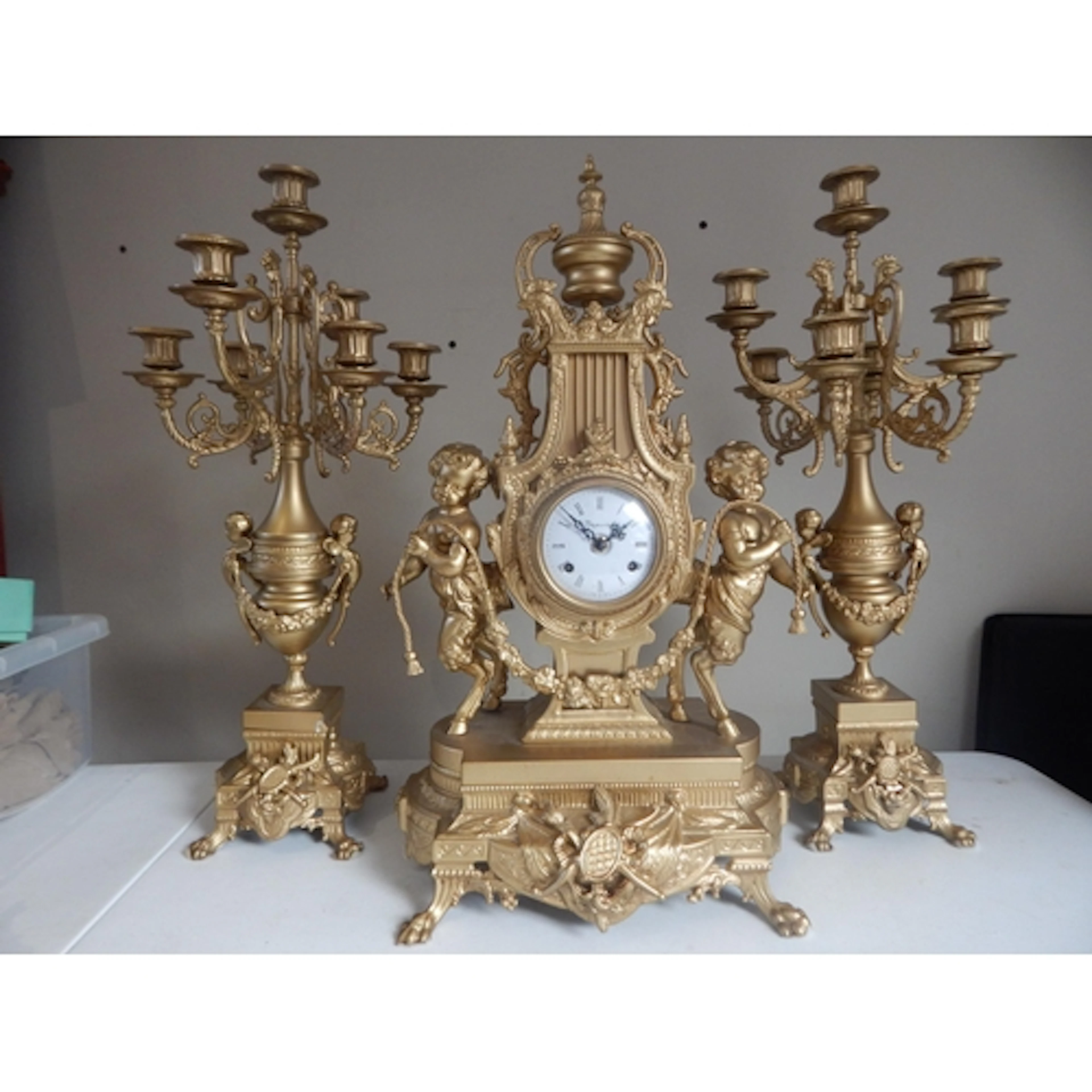 Impressive Modern Italian "Imperial" Gilded Figural Clock wi...