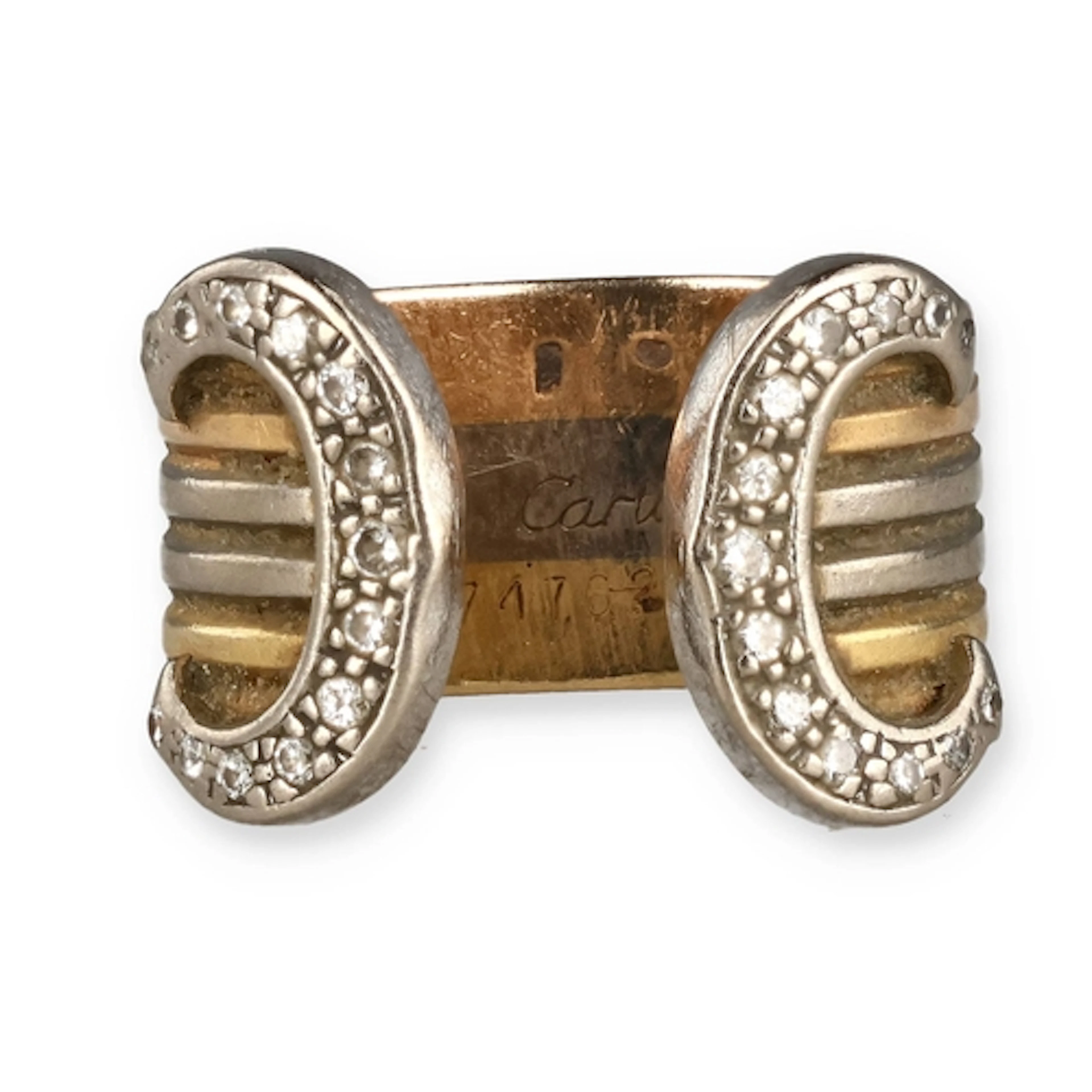 A CARTIER 18CT GOLD DIAMOND RING With three colour gold band...