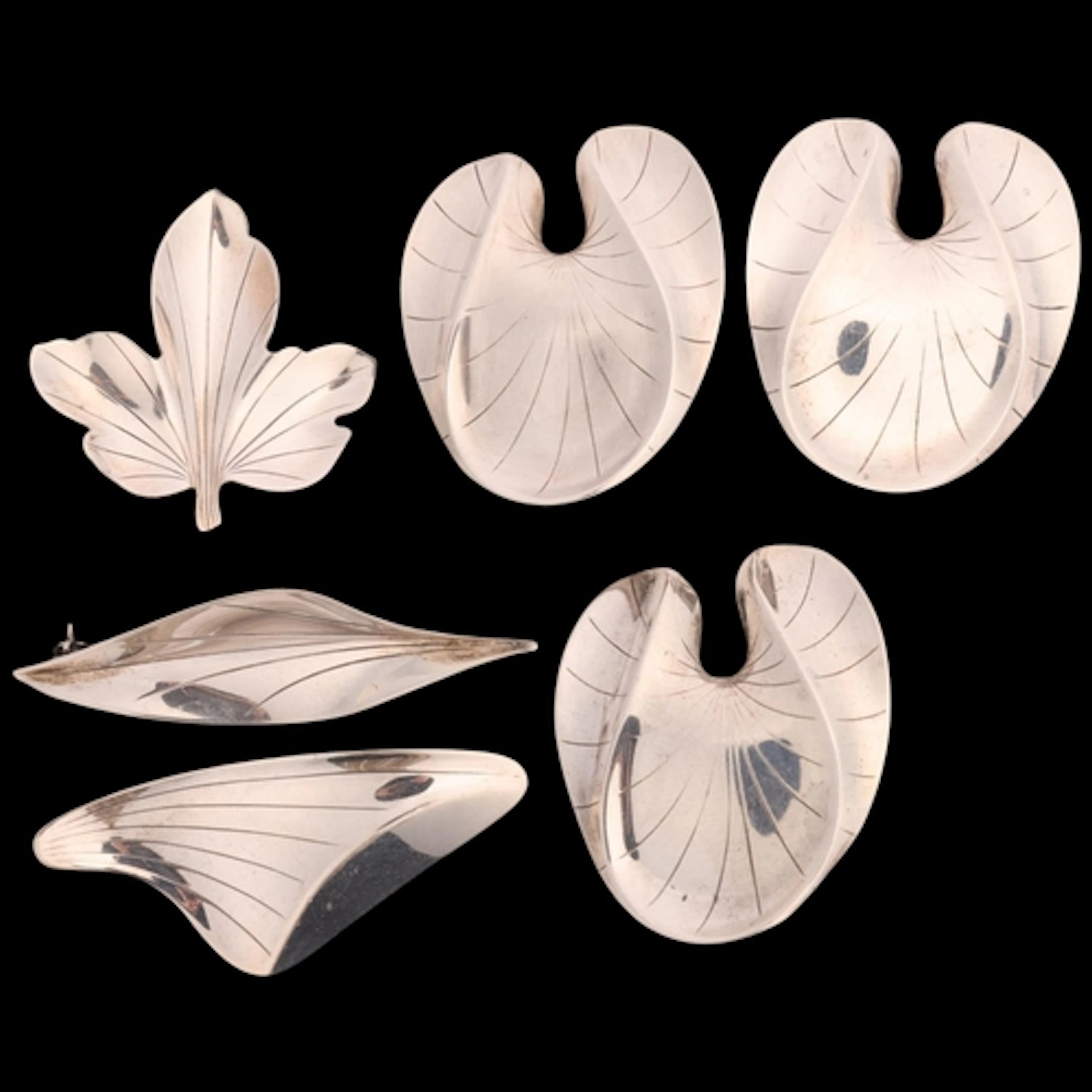 HERMANN SIERSBOL - 6 Danish modernist sterling silver floral...