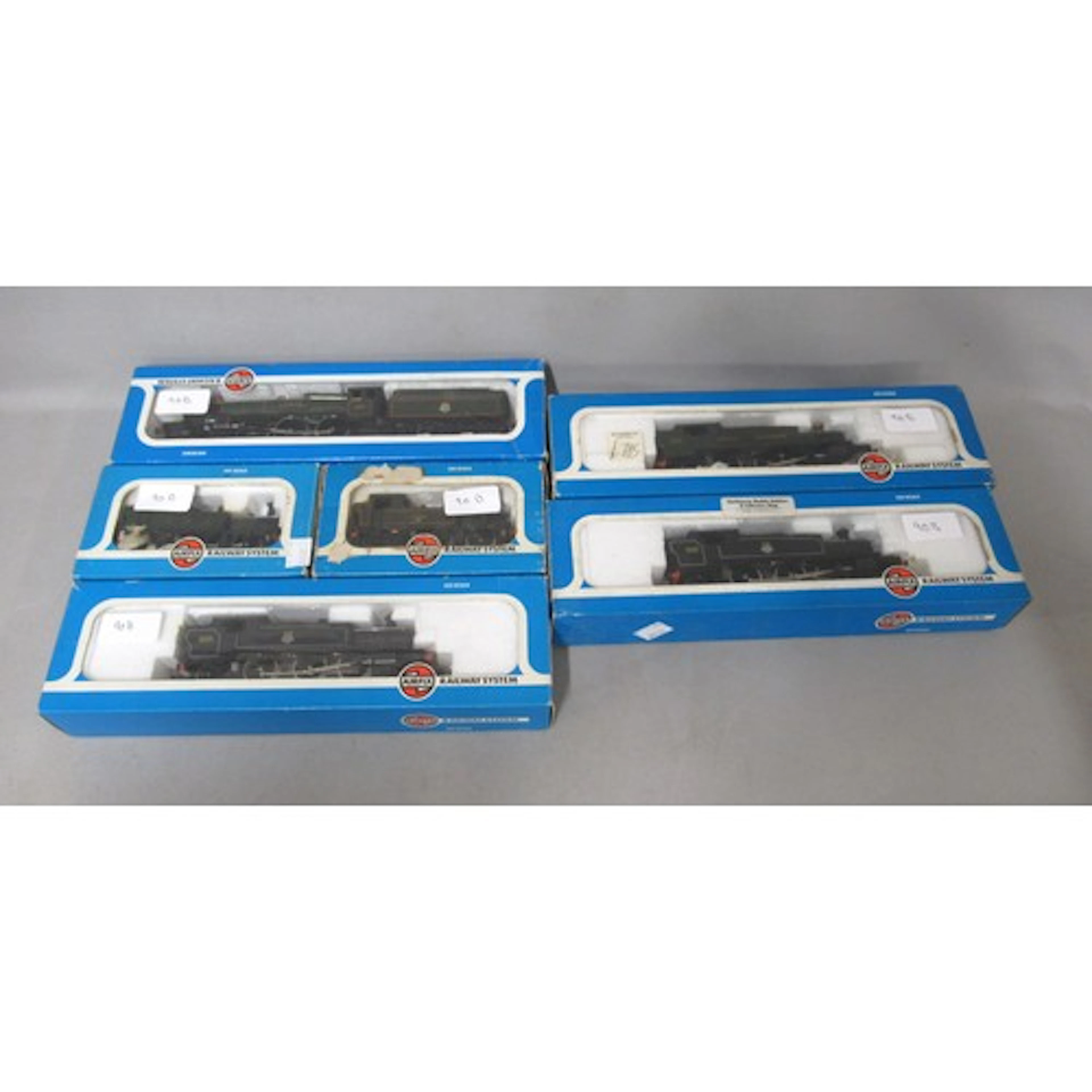 Group of six Airfix OO gauge railways engines, boxed
