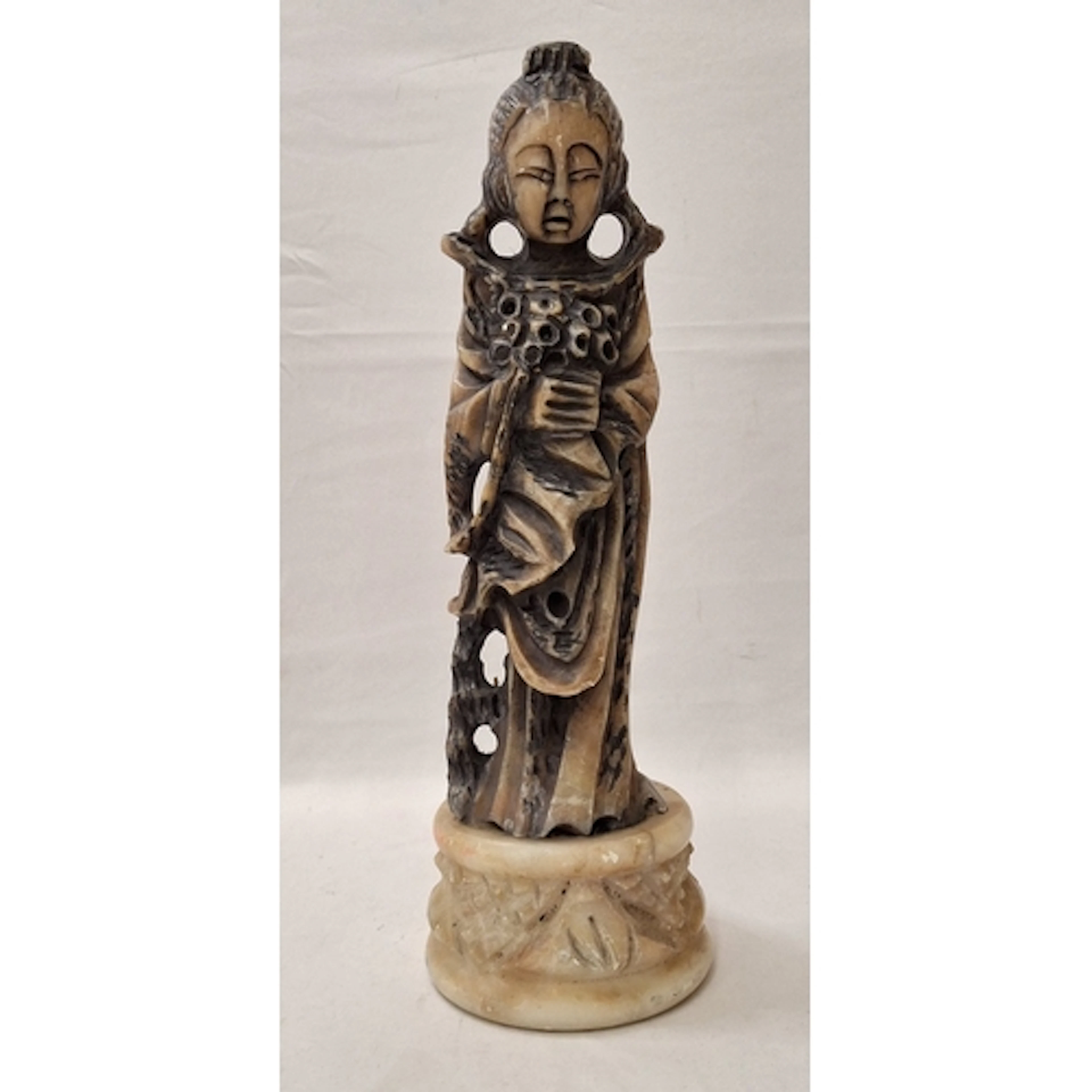 Large Oriental Hardstone Female Figure mounted on hardstone ...