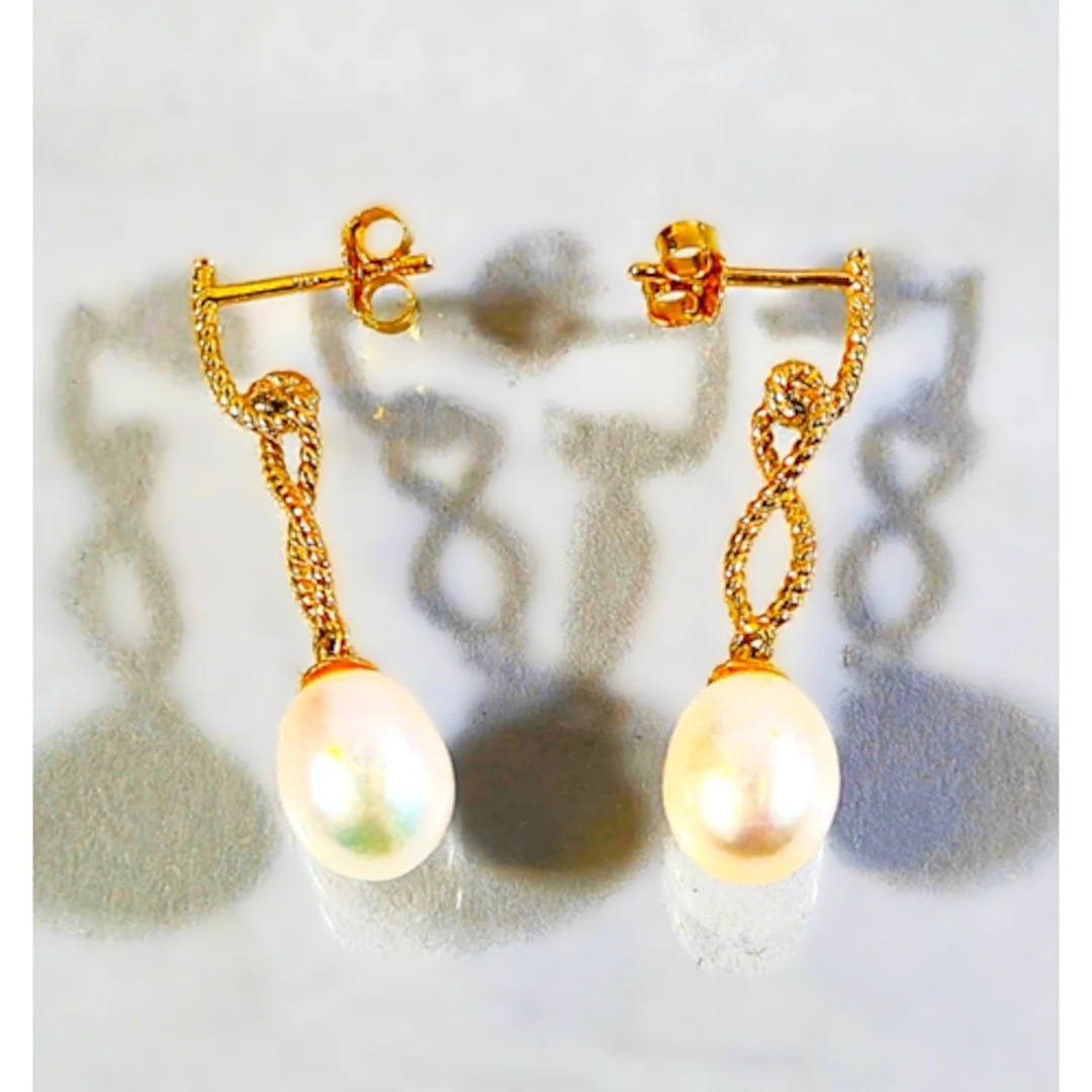 Pair of 14k gold and freshwater pearl drop earrings, set wit...