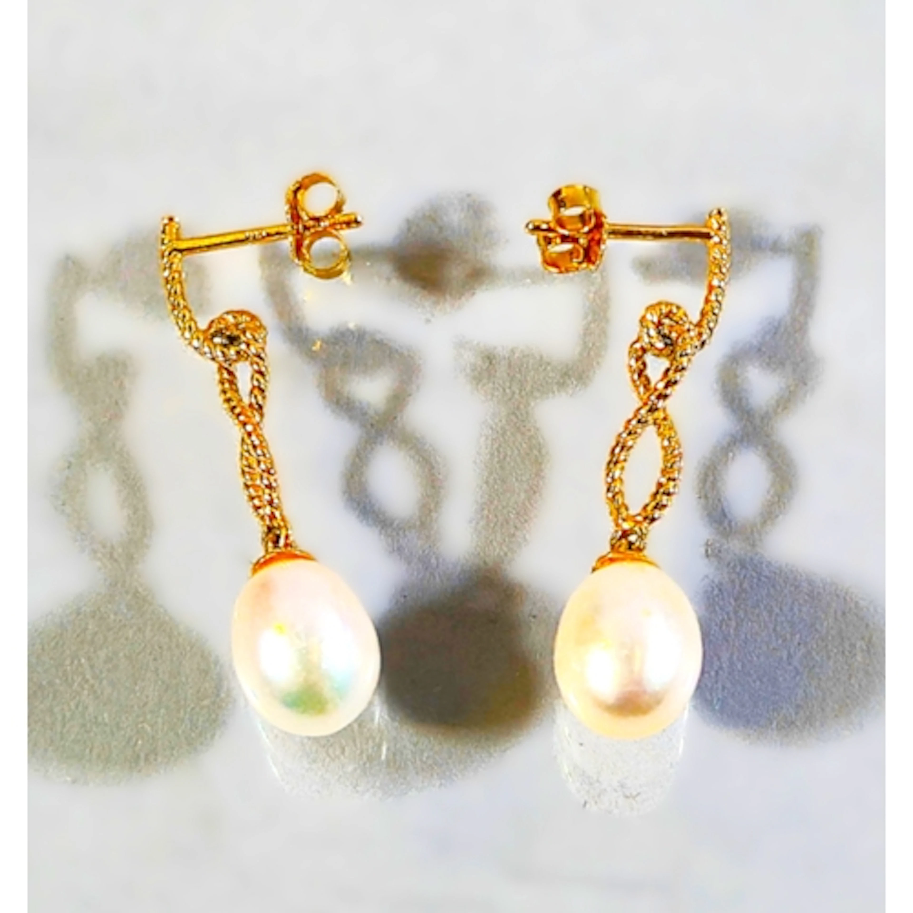 Pair of 14k gold and freshwater pearl drop earrings, set wit...