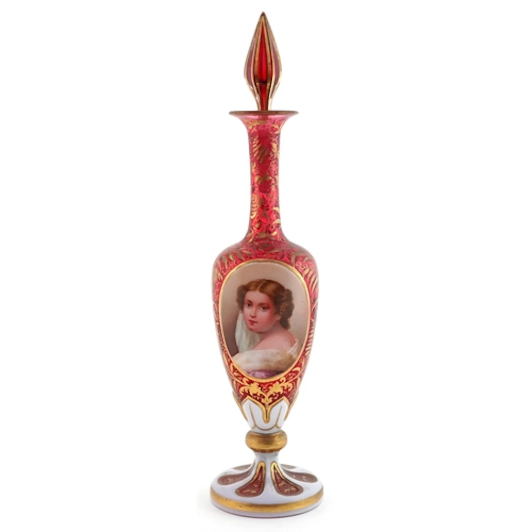 19th century Bohemian cranberry glass scent bottle and stopp...