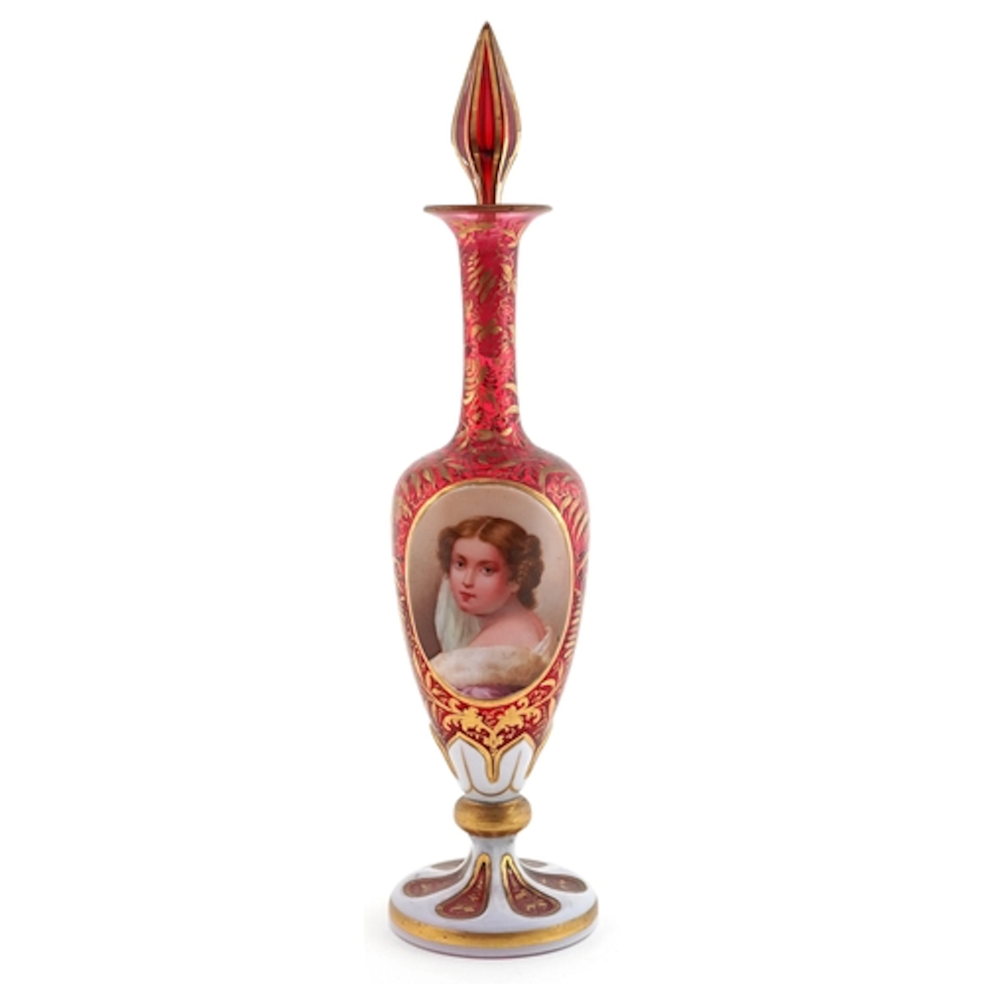 19th century Bohemian cranberry glass scent bottle and stopp...