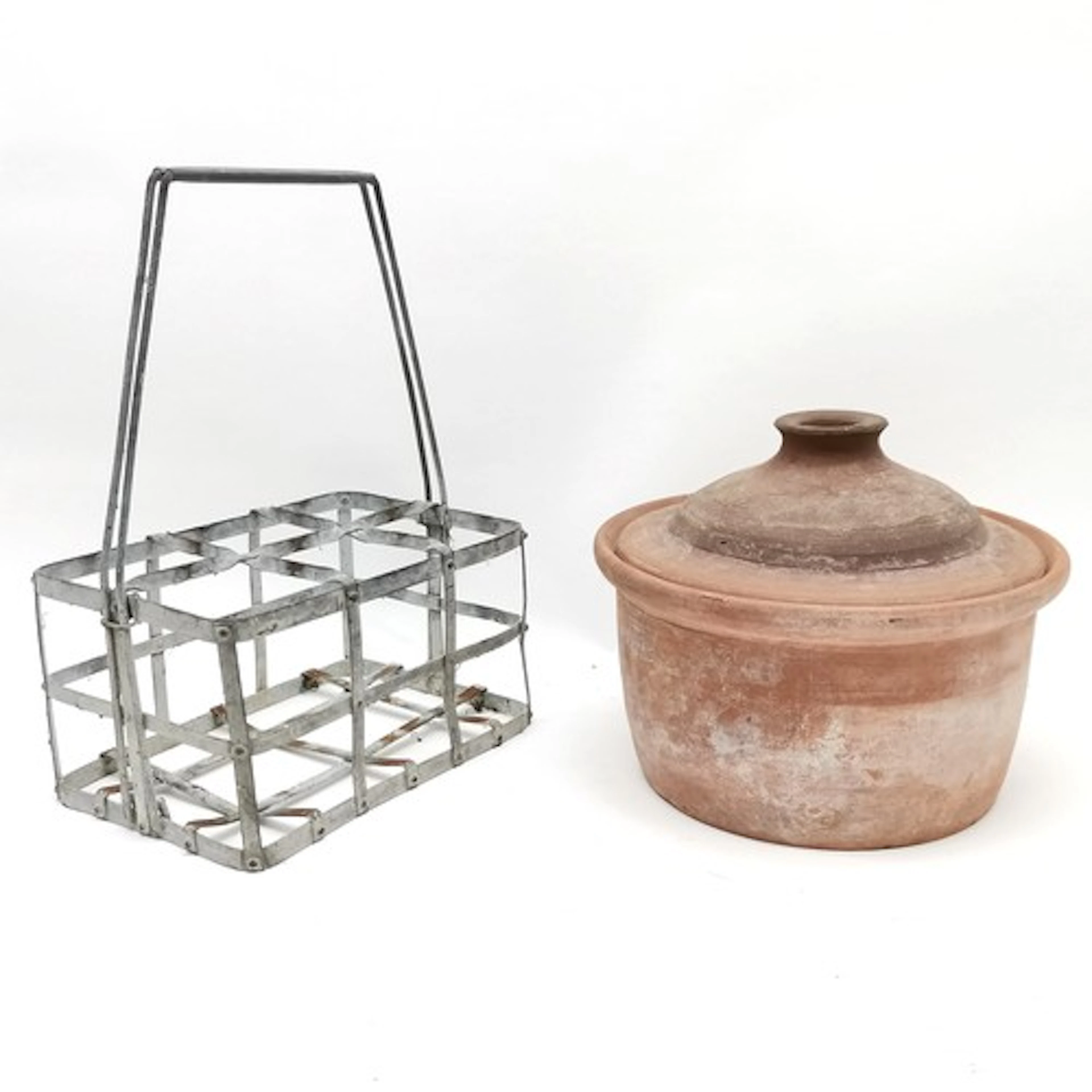 Vintage galvanised milk 6 bottle carrier - 35cm high x 27cm ...