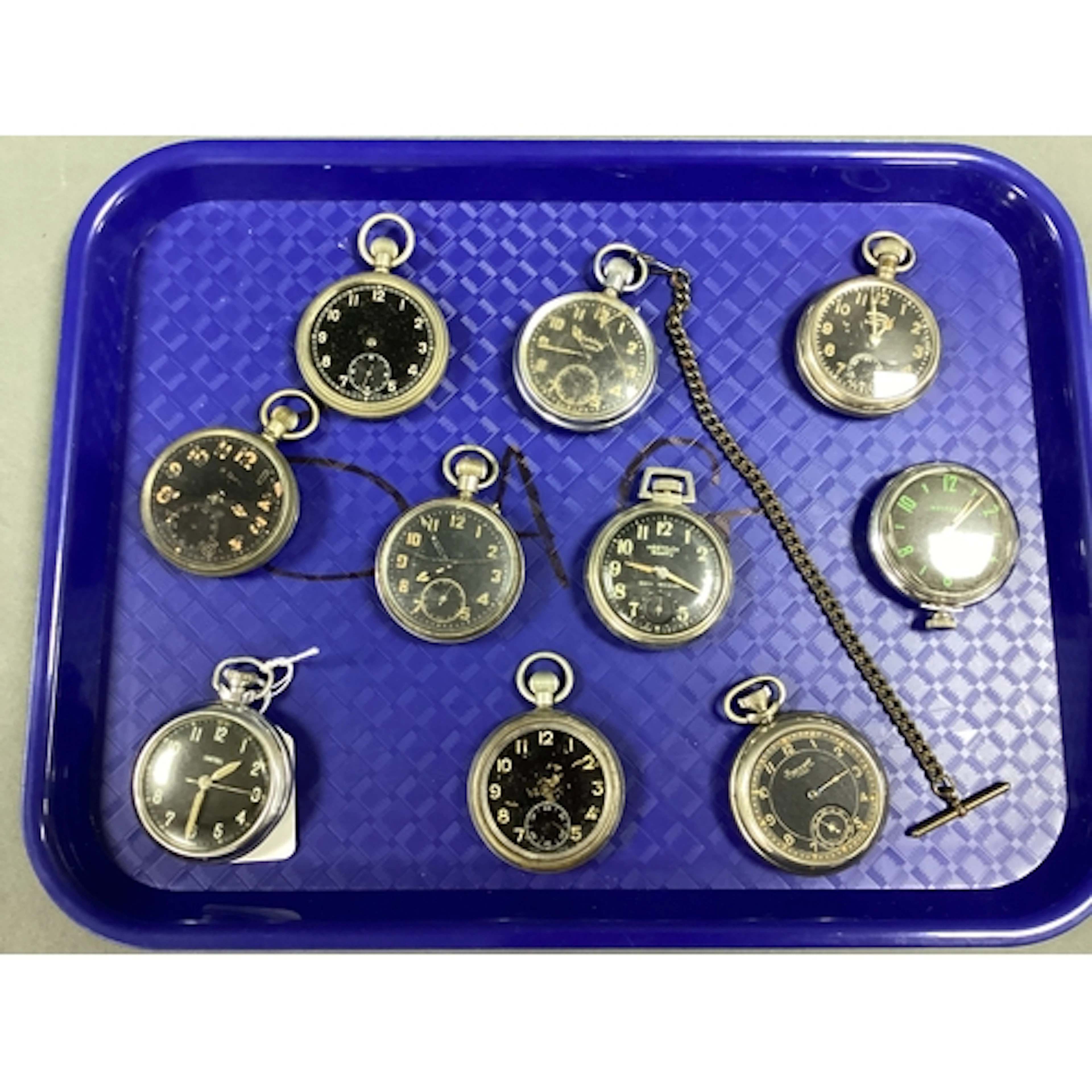 A Collection of Assorted Vintage Black Dial Openface Pocketw...