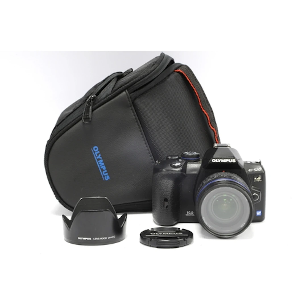 Olympus E-520 Digital Four-Thirds Camera with attached Olymp...