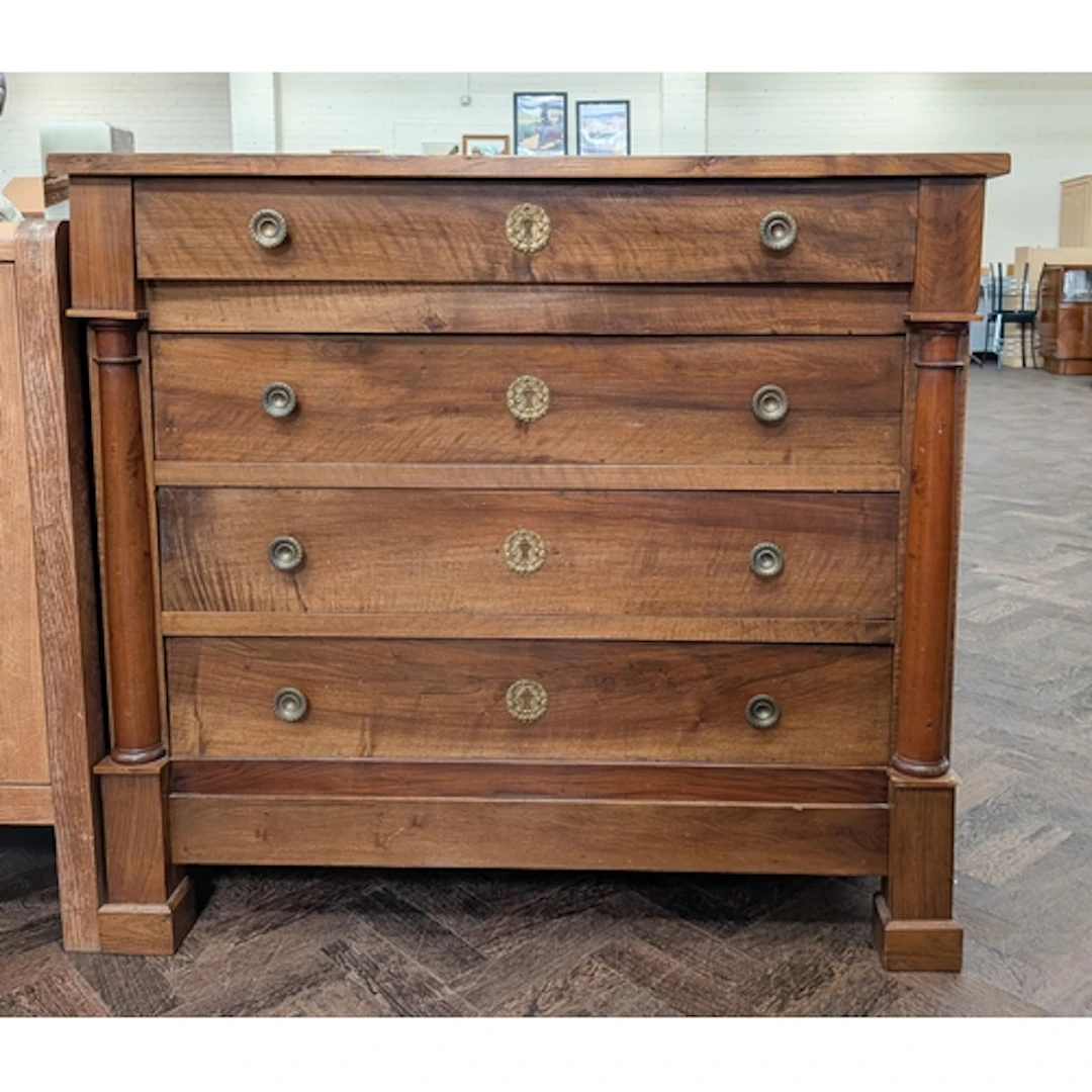 Continental chest of four long drawers with decorative brass...