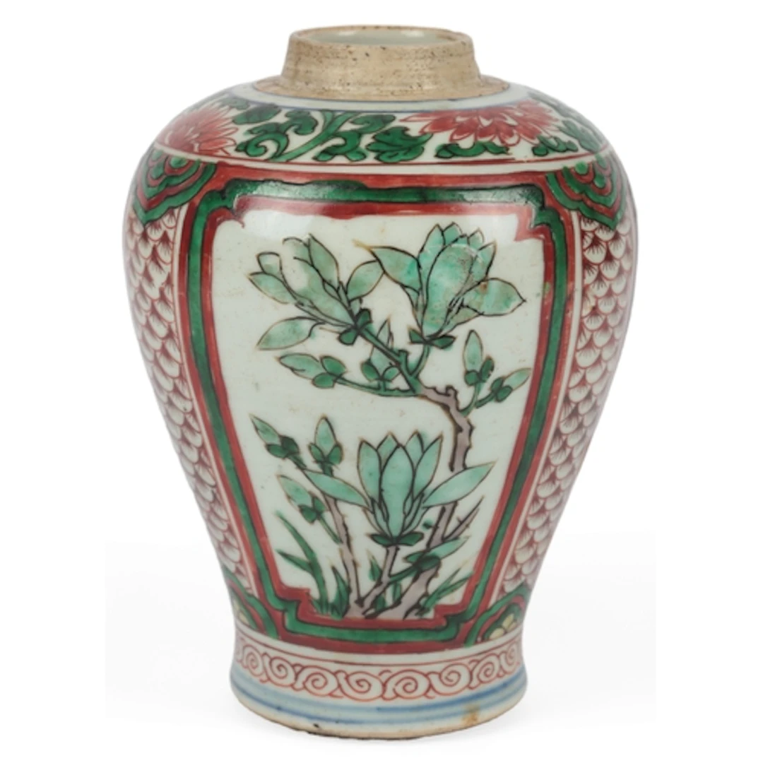 A Chinese wucai vase, Shunzhi period, c.1660, painted to thr...