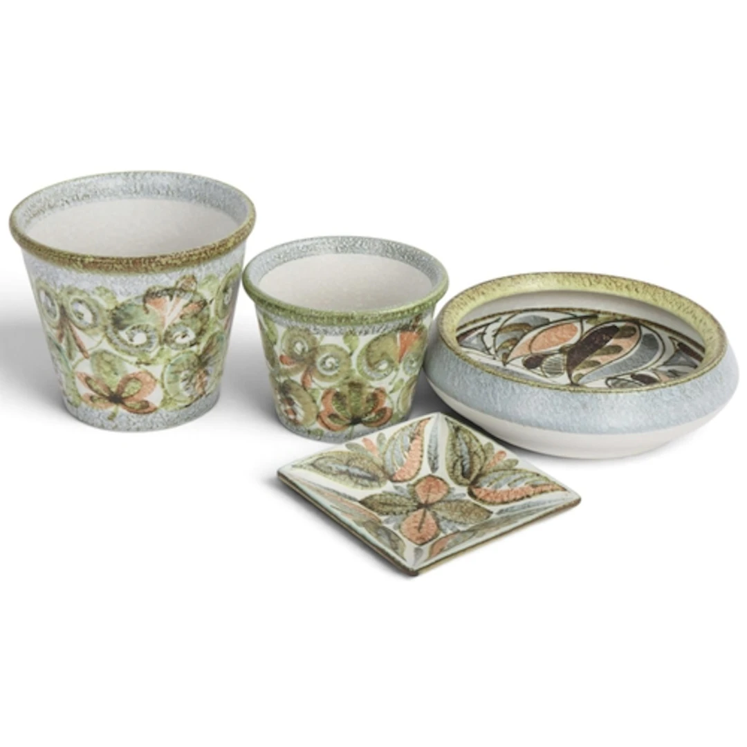 GLYN COLLEDGE for Denby, two stoneware planters, a small squ...