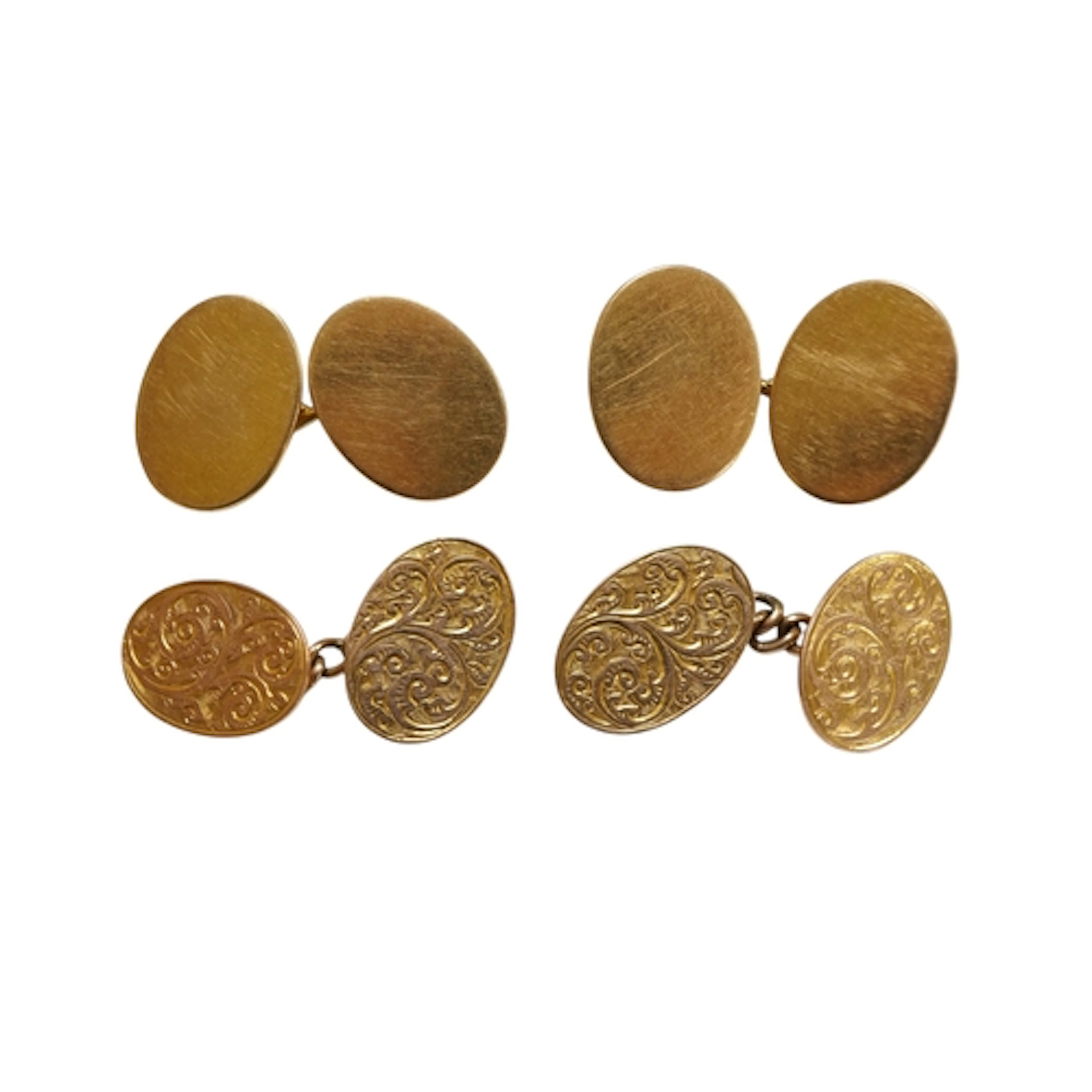 A pair of late Victorian 15ct gold plain oval cufflinks, 11 ...